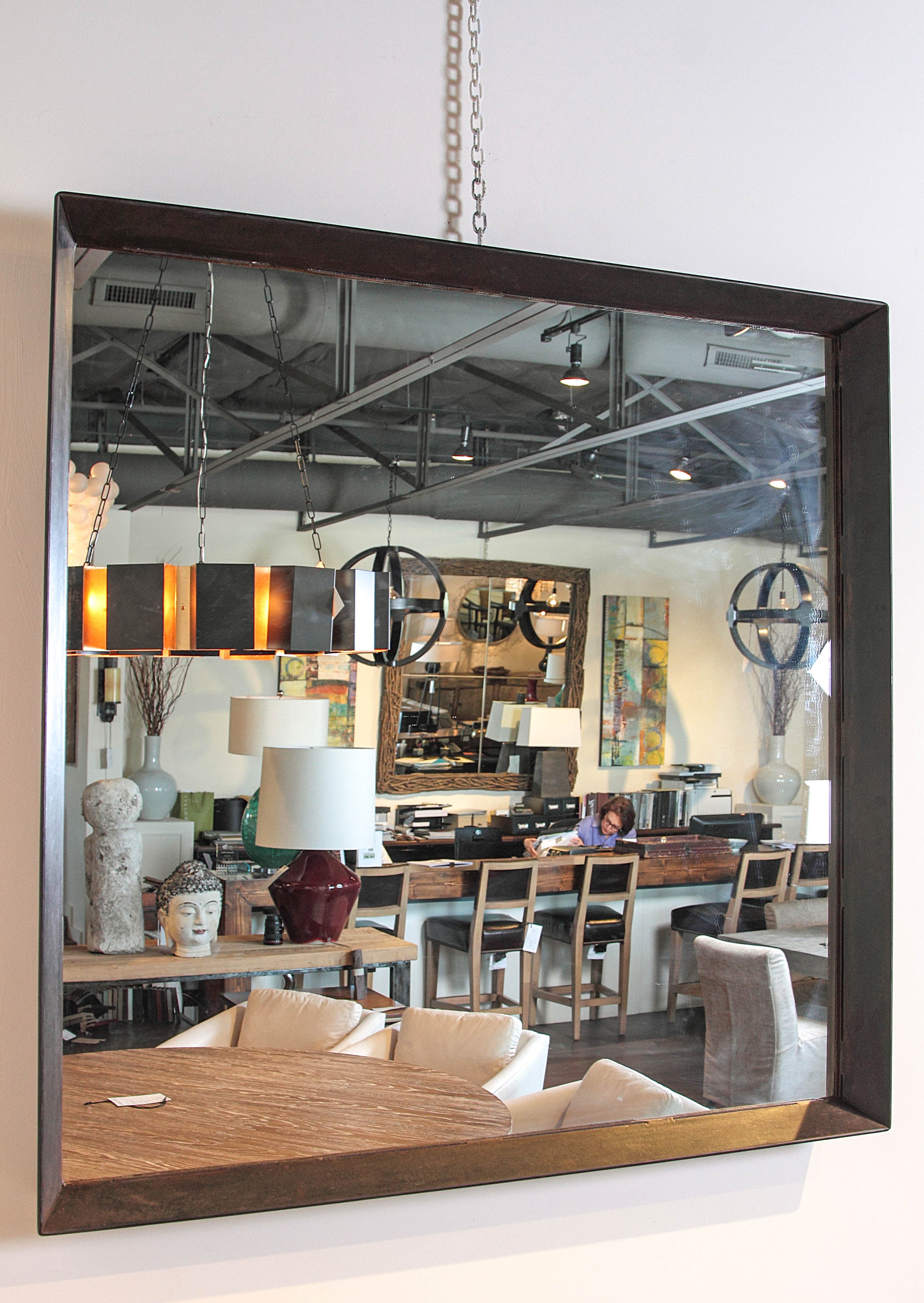 Modern Custom Patinated Steel Wall Mirror