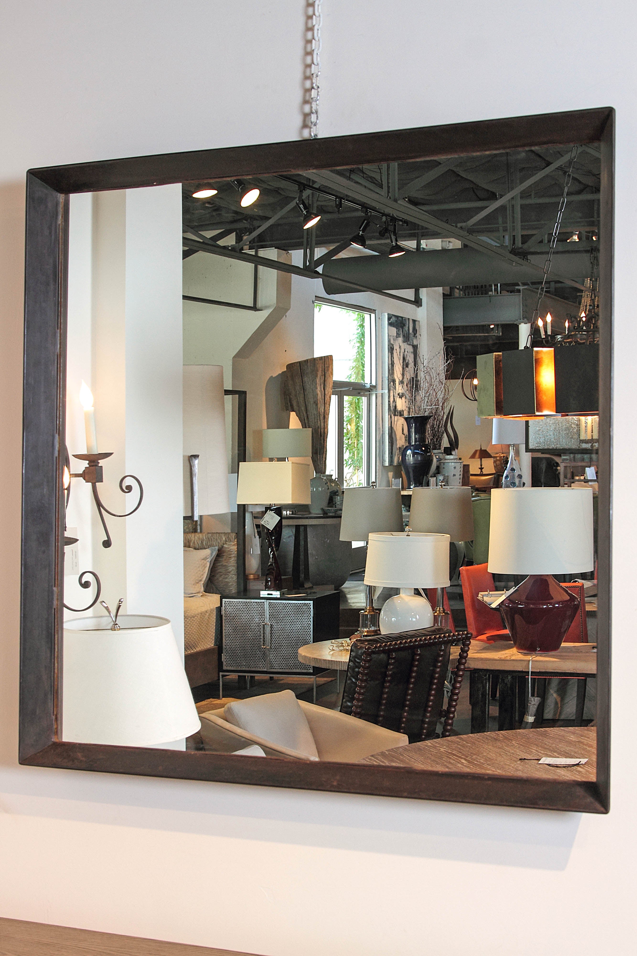 American Custom Patinated Steel Wall Mirror