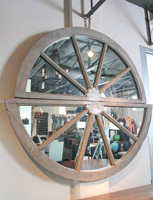 Industrial Large Wooden Window Frame as Wall Mirror , Circa 1870