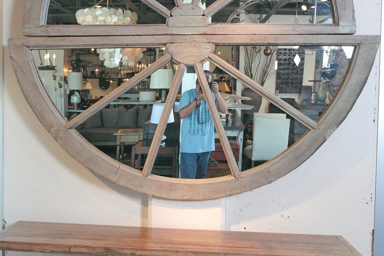 French Large Wooden Window Frame as Wall Mirror , Circa 1870