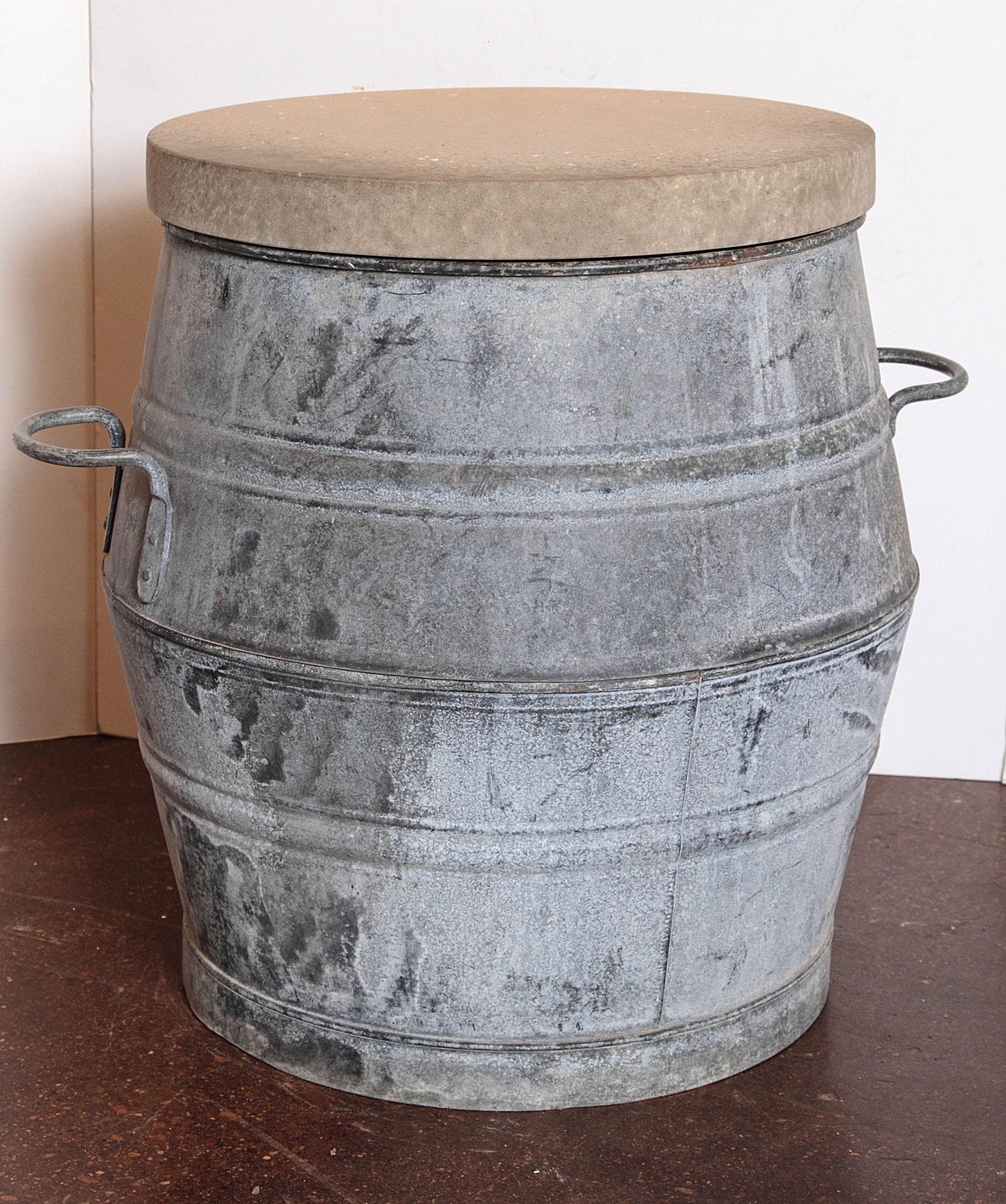 Other Galvanized Vintage Dolly Tub Barrel Side Table 