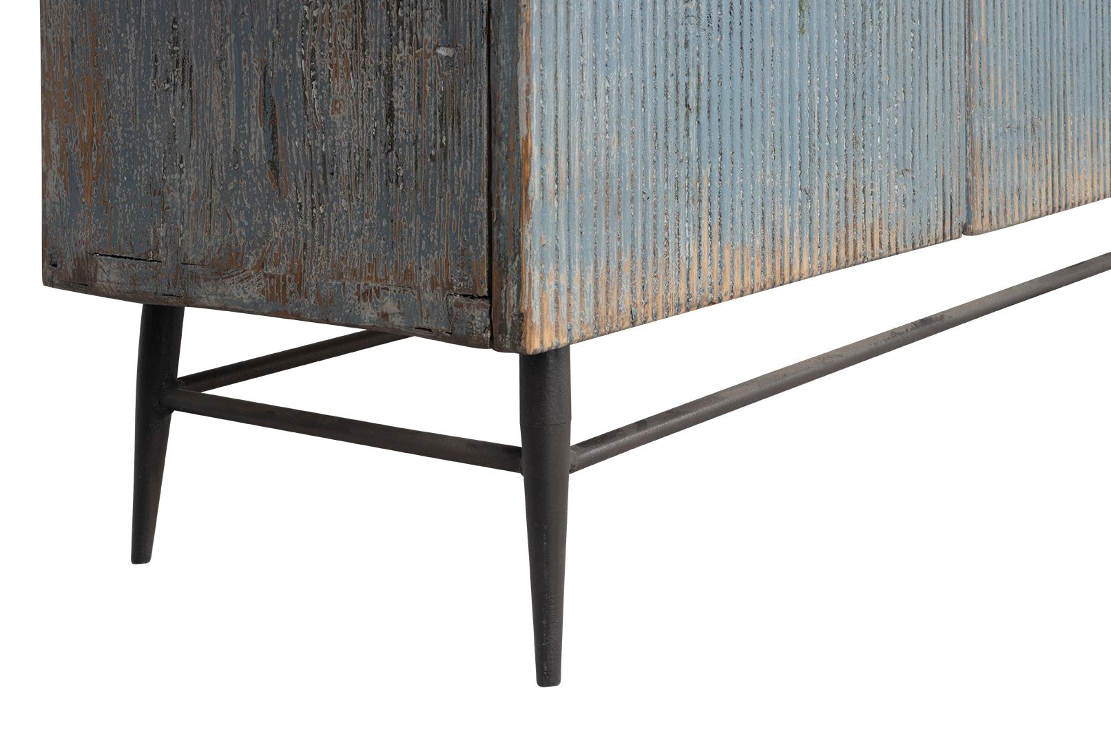 20th Century Four Door Reeded Server in Original Paint Patina with Limestone Top For Sale