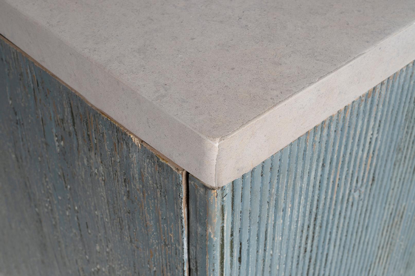 Four Door Reeded Server in Original Paint Patina with Limestone Top For Sale 1