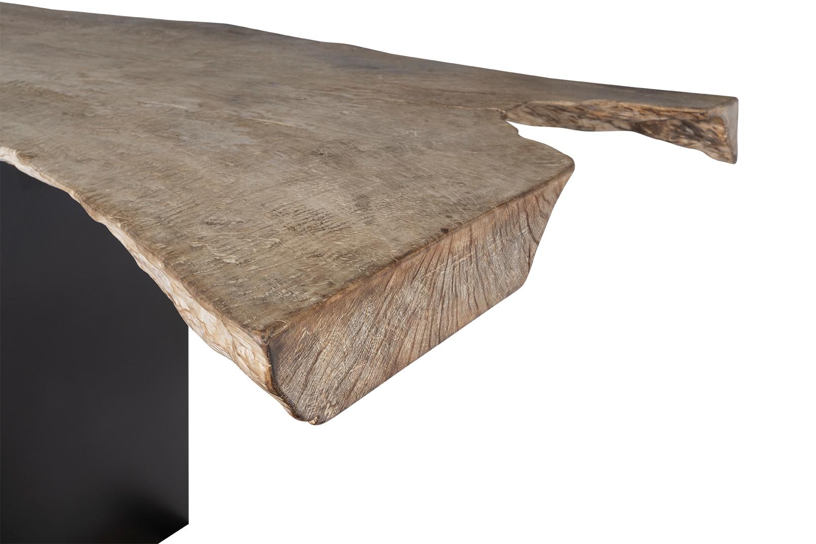 Bleached Organic Form Lychee Wood Slab on Patinated Steel Base For Sale 3