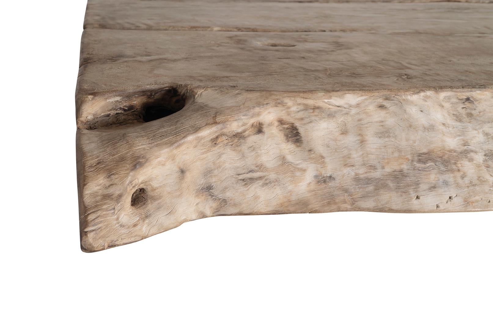 Bleached Organic Form Lychee Wood Slab on Patinated Steel Base For Sale 6