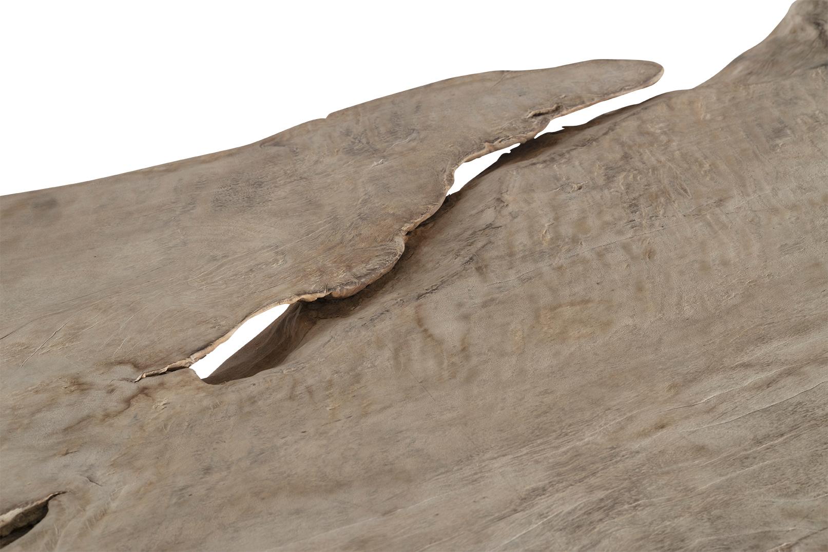 Bleached Organic Form Lychee Wood Slab on Patinated Steel Base For Sale 7