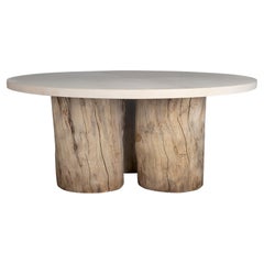 Vintage Oak Trunk Base with Lueders Limestone Top Dining Table
