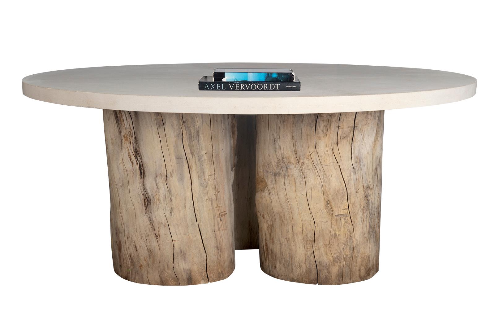 Organic Modern Oak Trunk Base with Lueders Limestone Top Dining Table For Sale