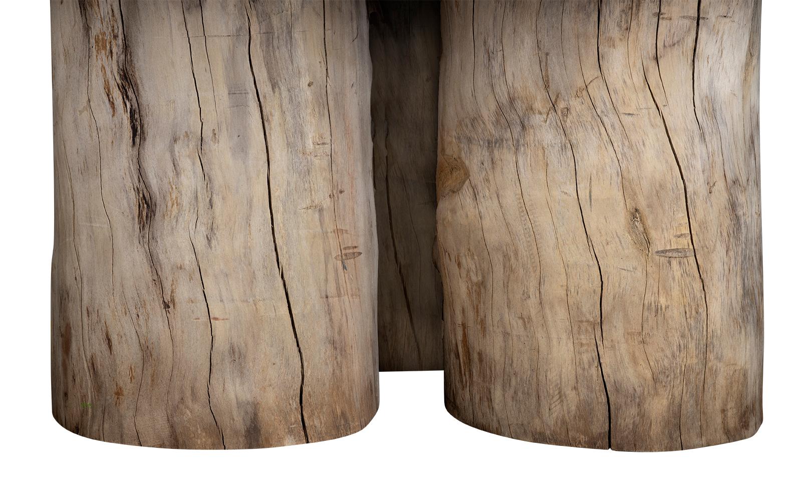 Oak Trunk Base with Lueders Limestone Top Dining Table In Good Condition For Sale In Dallas, TX