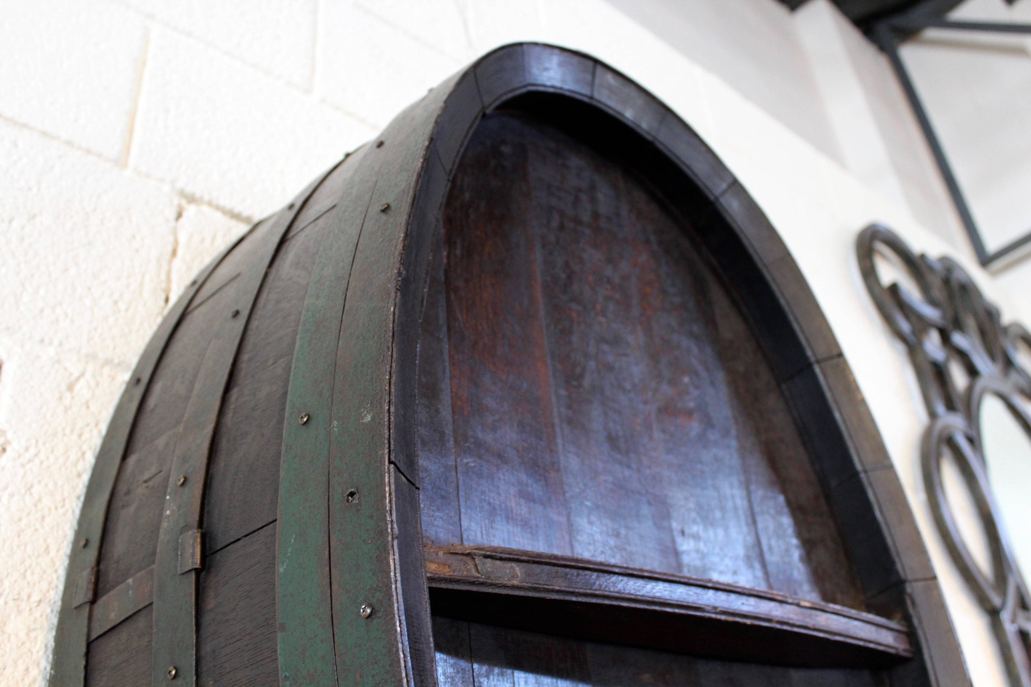 Early 20th Century Antique French Iron Banded Green Wine Barrel as Wall Decor, circa 1900