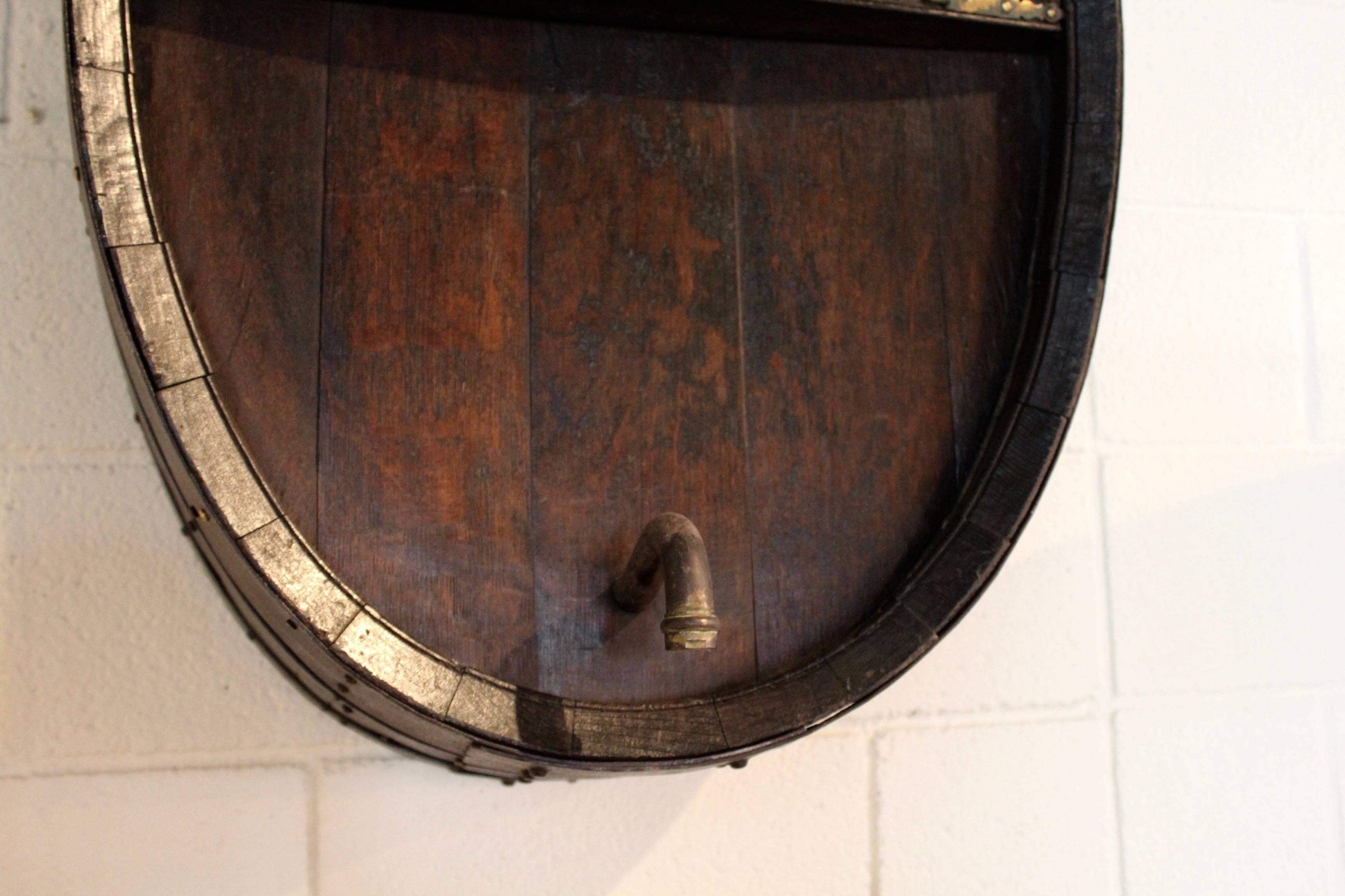 Early 20th Century Antique French Iron Banded Wine Barrel as Wall Decor, circa 1900