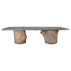 Belgium Blue Stone Top with Scored Edge with Oak Trunk Base Dining Table