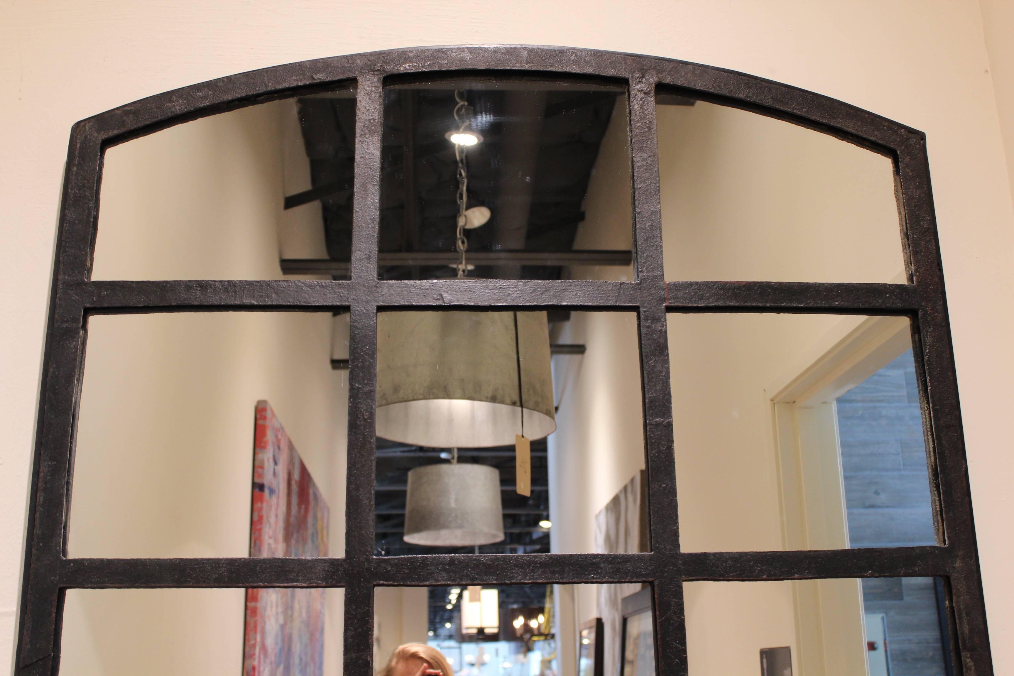 Industrial Iron Arch Window Frame Mirror In Good Condition In Dallas, TX