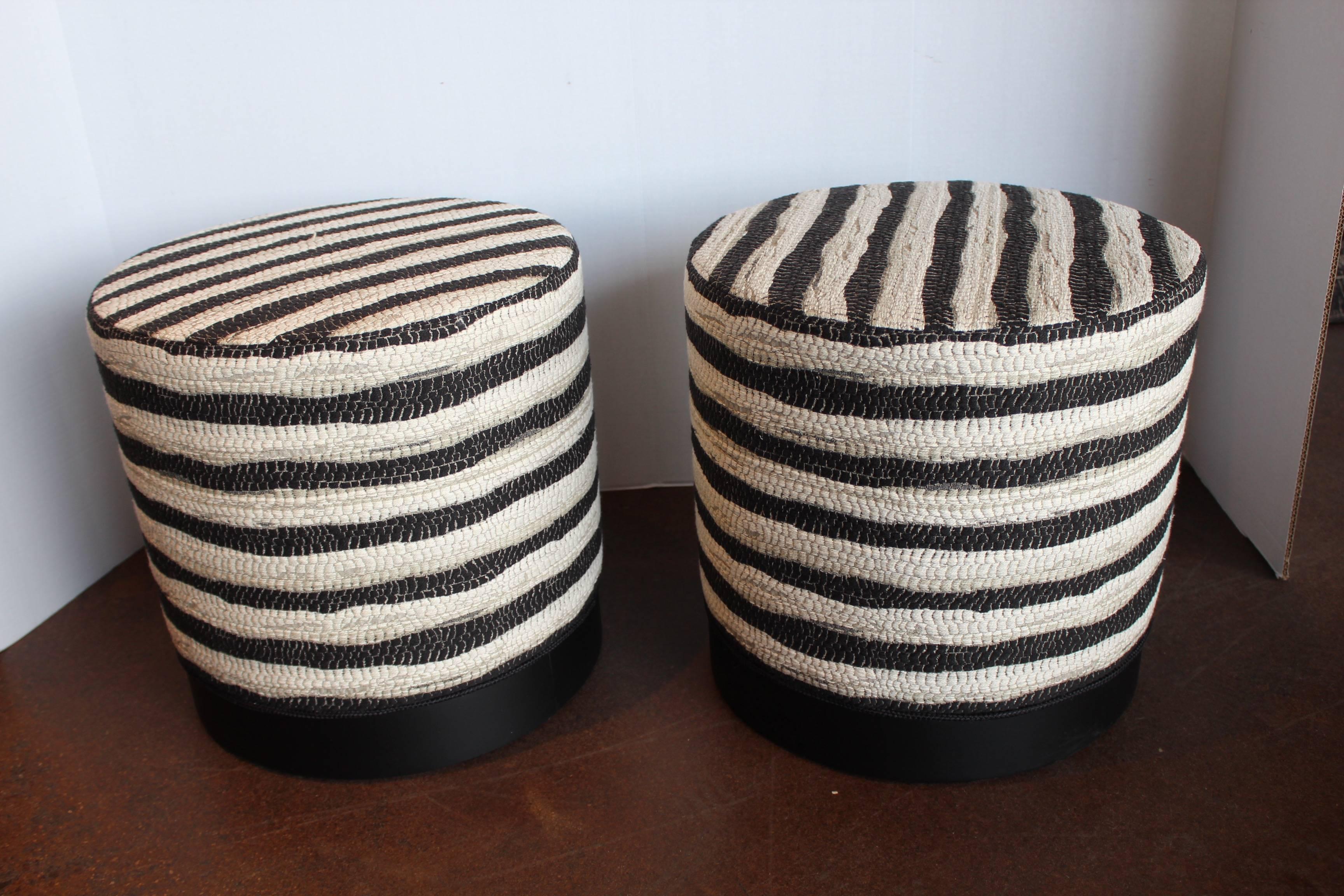 black and white striped ottoman