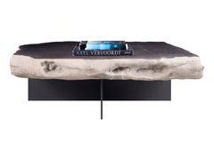 Polished Belgian Blue Stone Coffee Table on Modern Steel Base