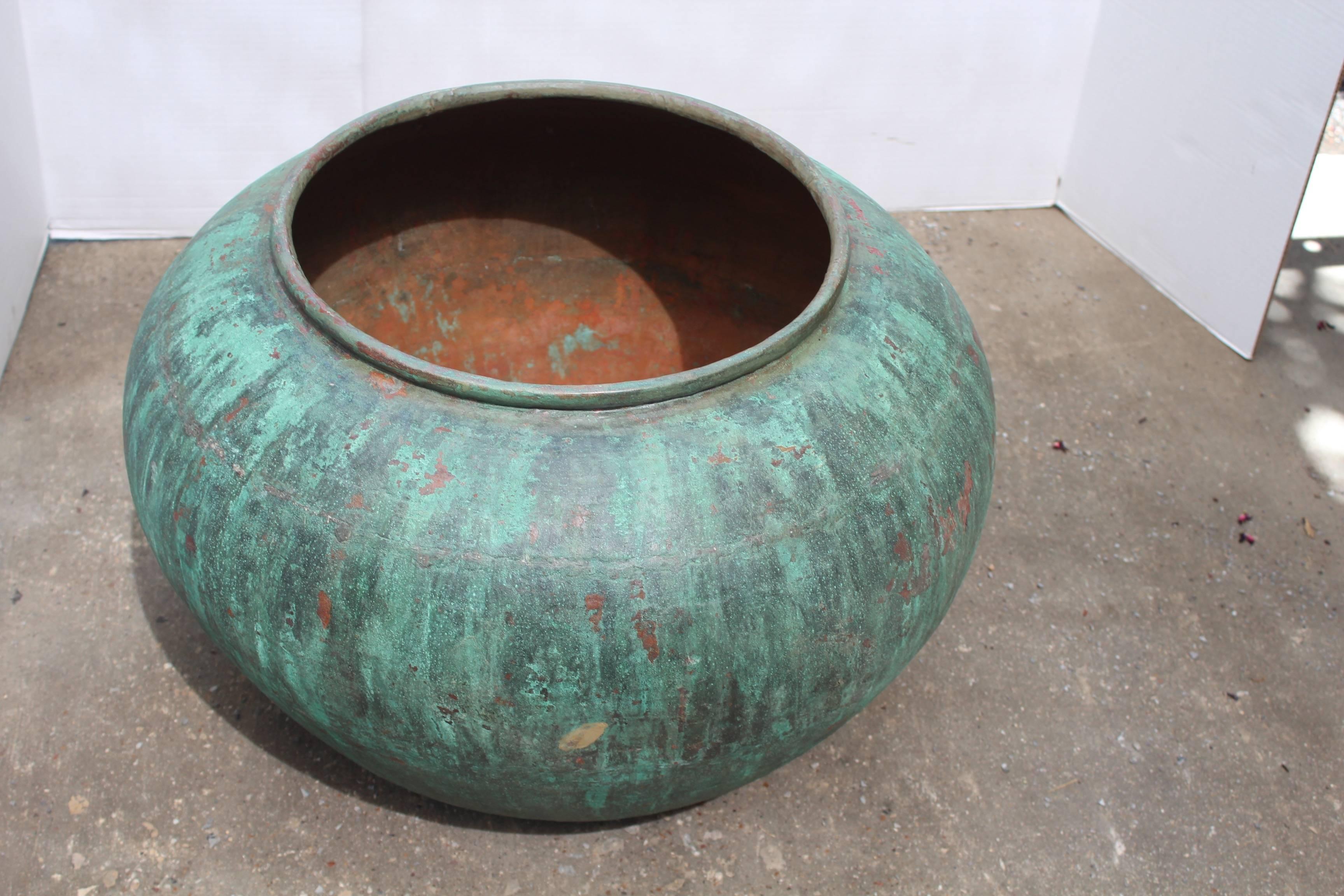 Antique Verdigris Copper Jars In Good Condition In Dallas, TX