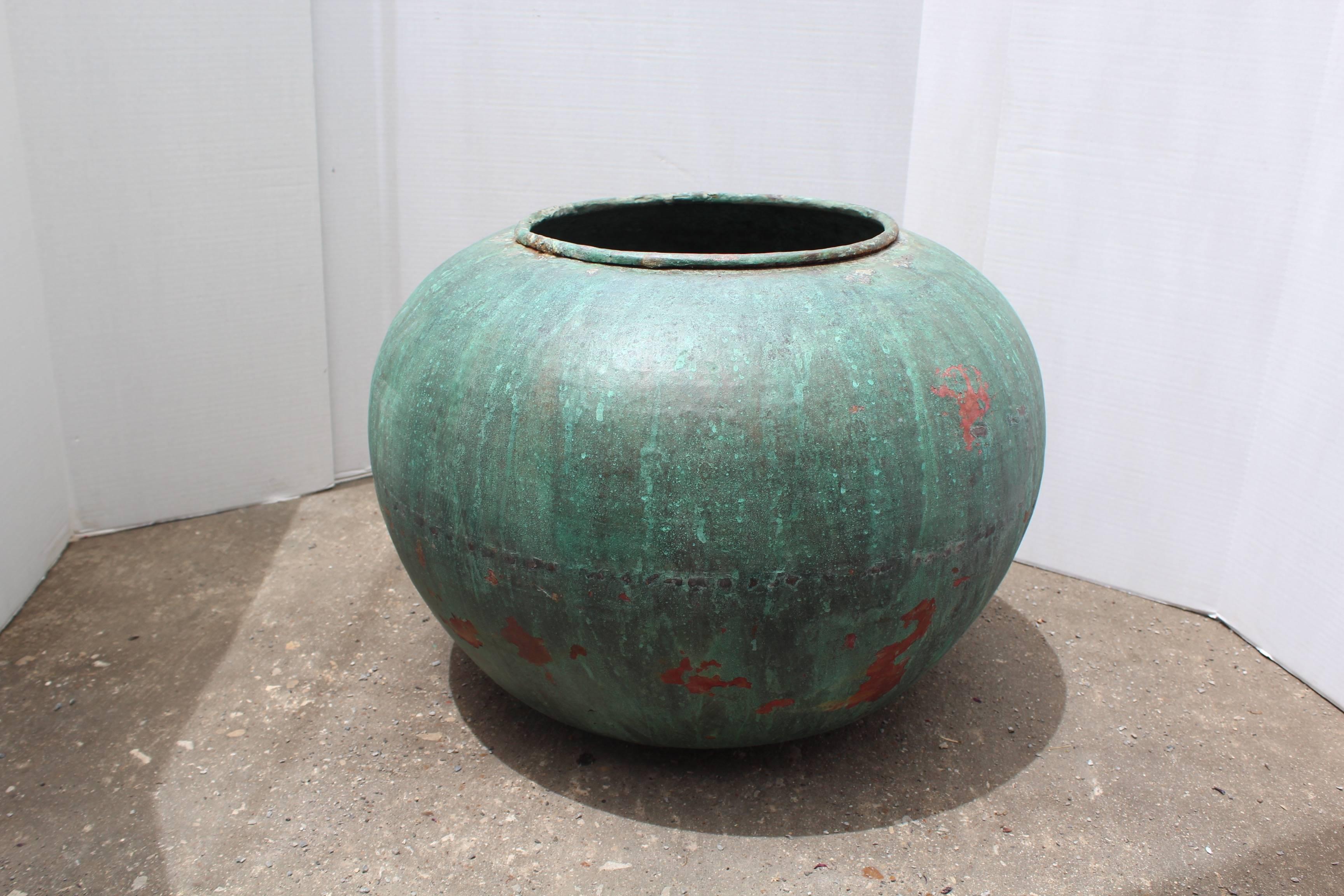 Antique Verdigris Copper Jars 1