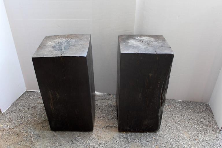 Ebonized Solid Teak Block End Tables For Sale at 1stdibs