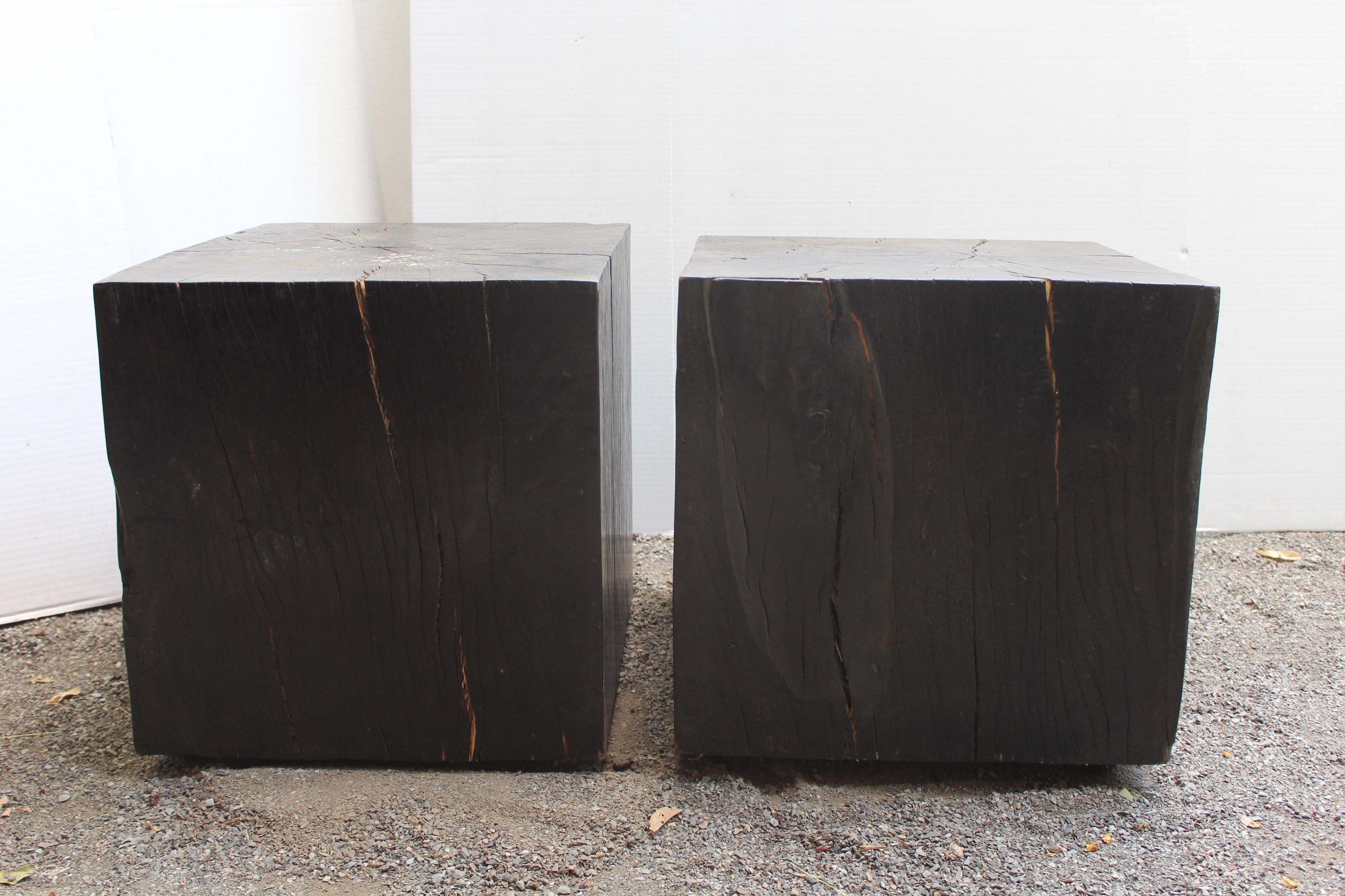 Ebonized solid teak side tables, measures: 16