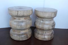 Curvy Cylinder Organic Teak Side Tables