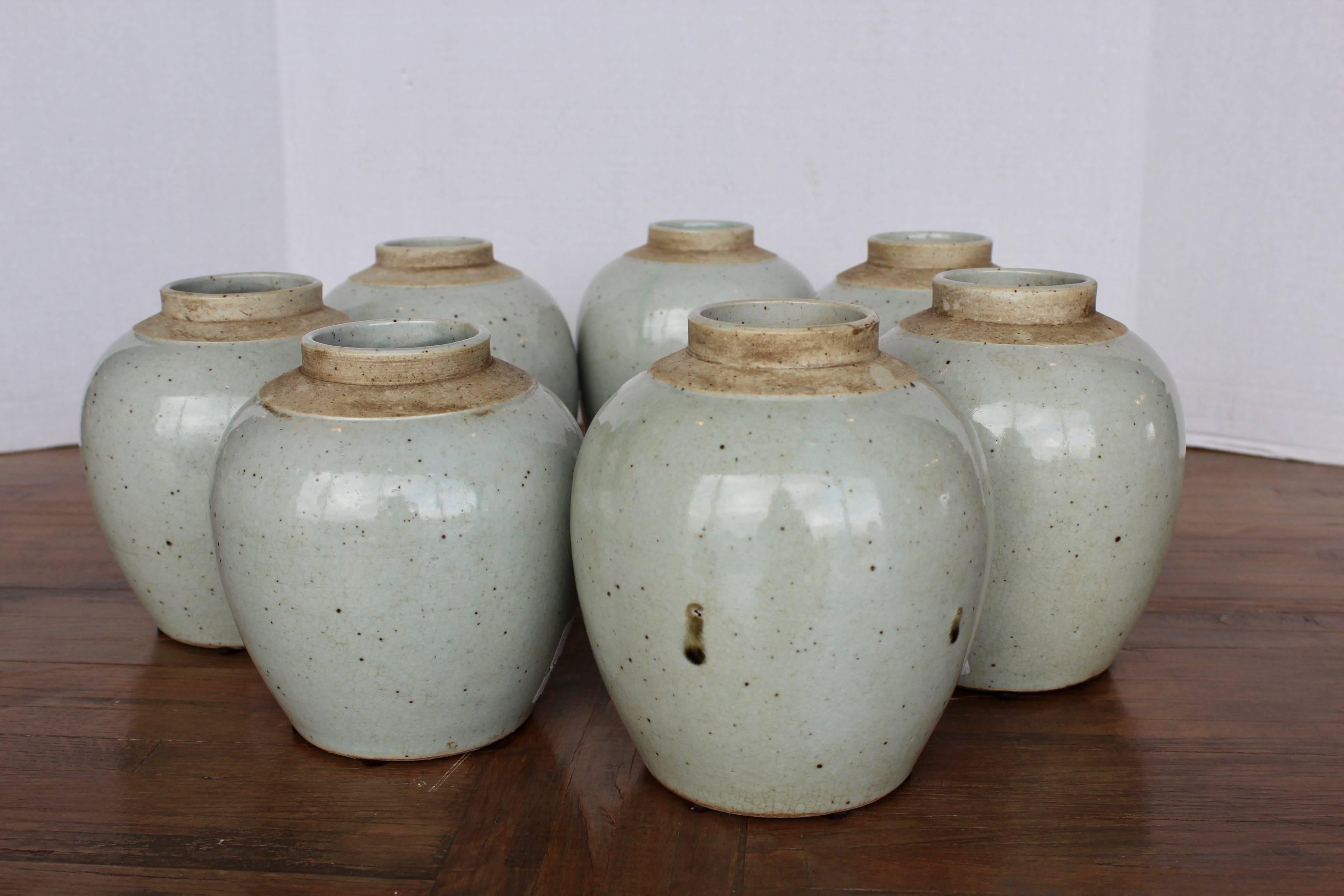 Other Antique Small Celadon Terra Cotta Glazed Jars
