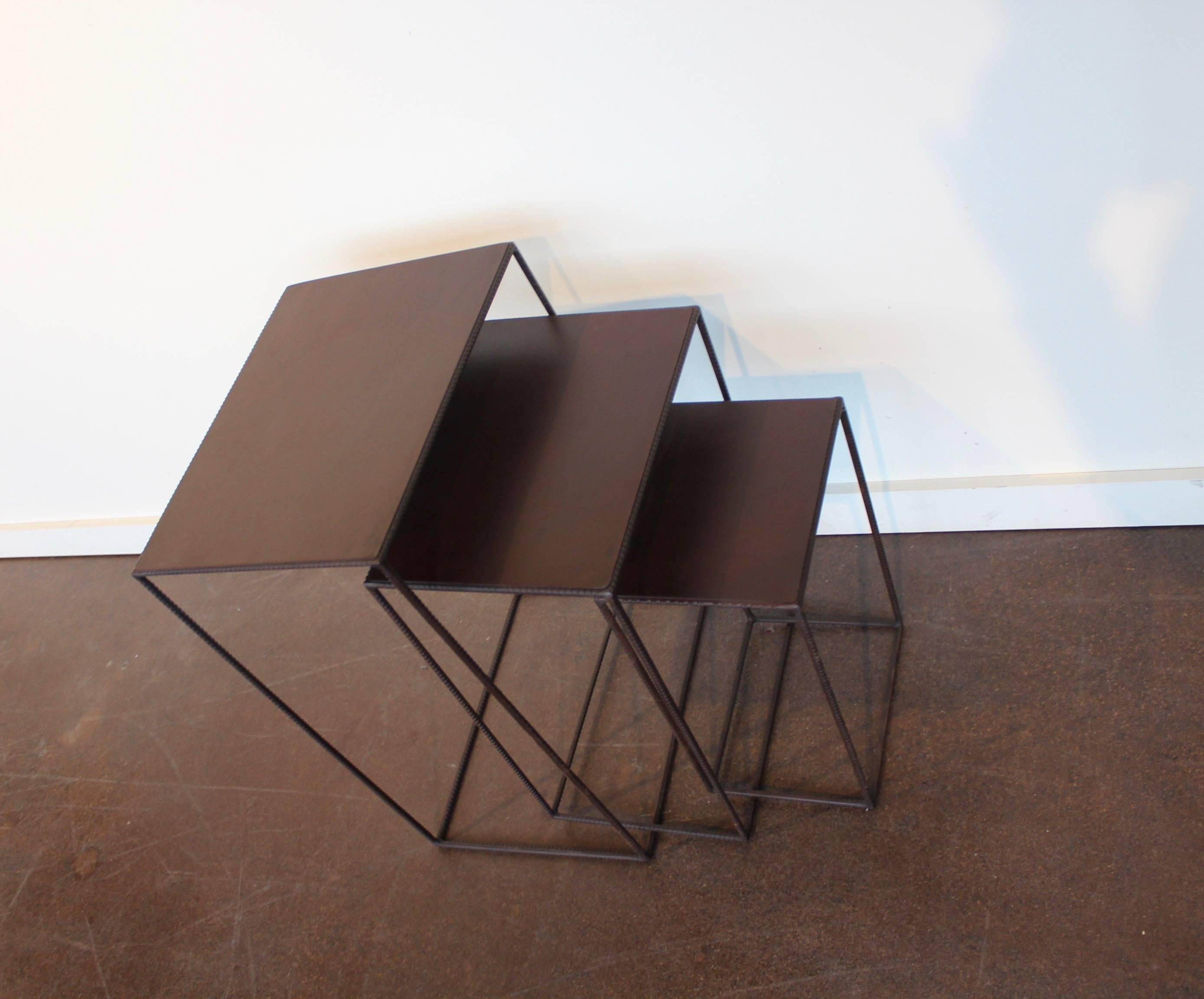 Contemporary Pair of Three-Tier Industrial End Tables