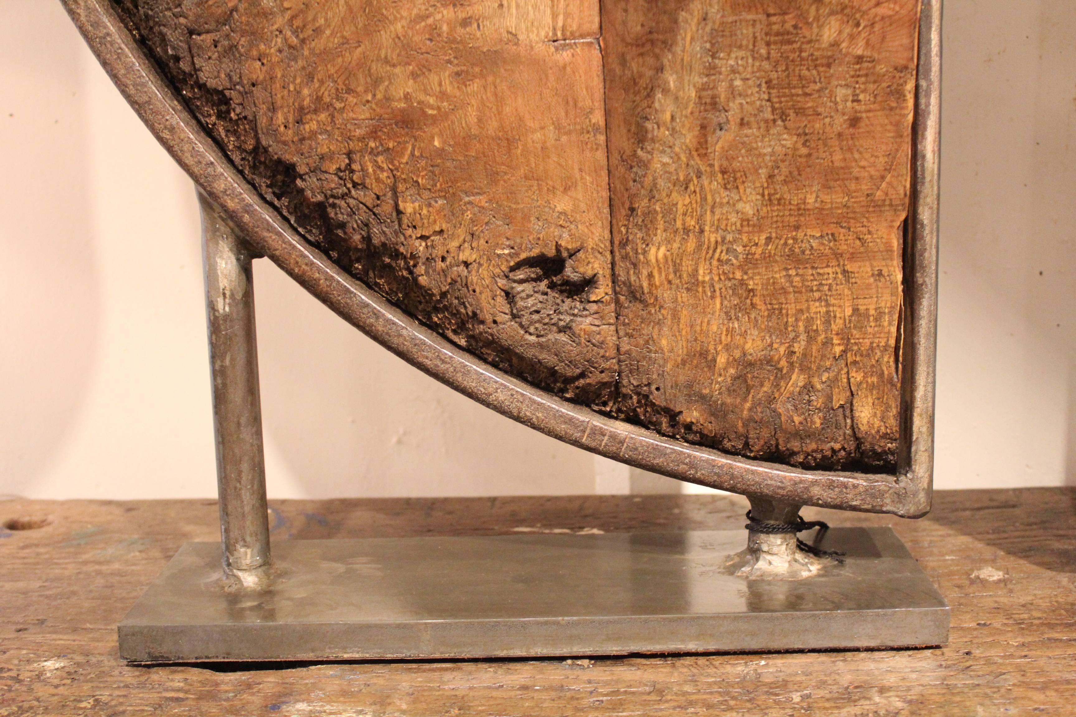 Patinated Spanish 19th Century Elm and Iron Wheel as Sculptural Expression