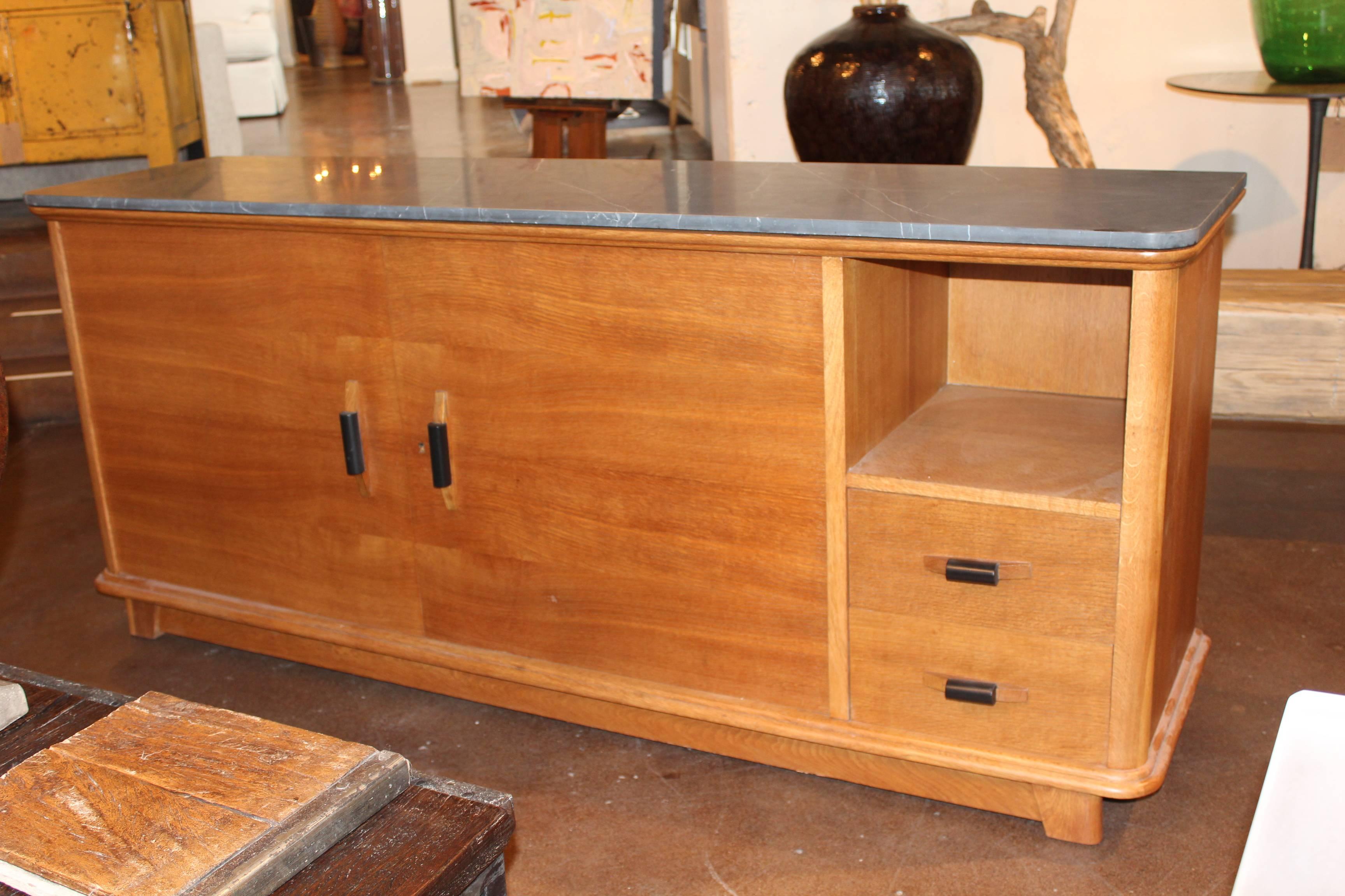 Mid-Century Modern Mid-Century French Beech and Oak Server with Honed Granite Top