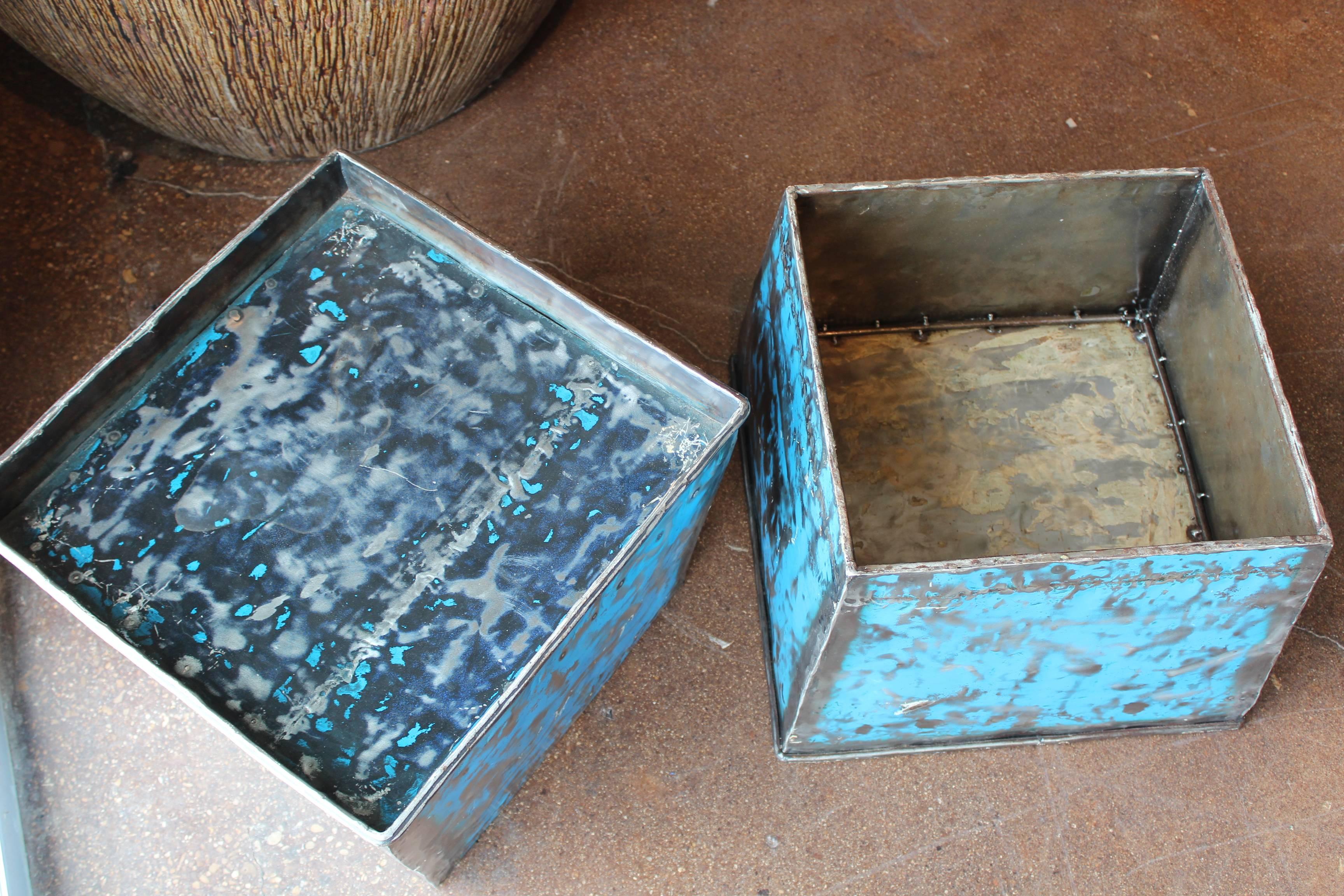 Repurposed metal end table.