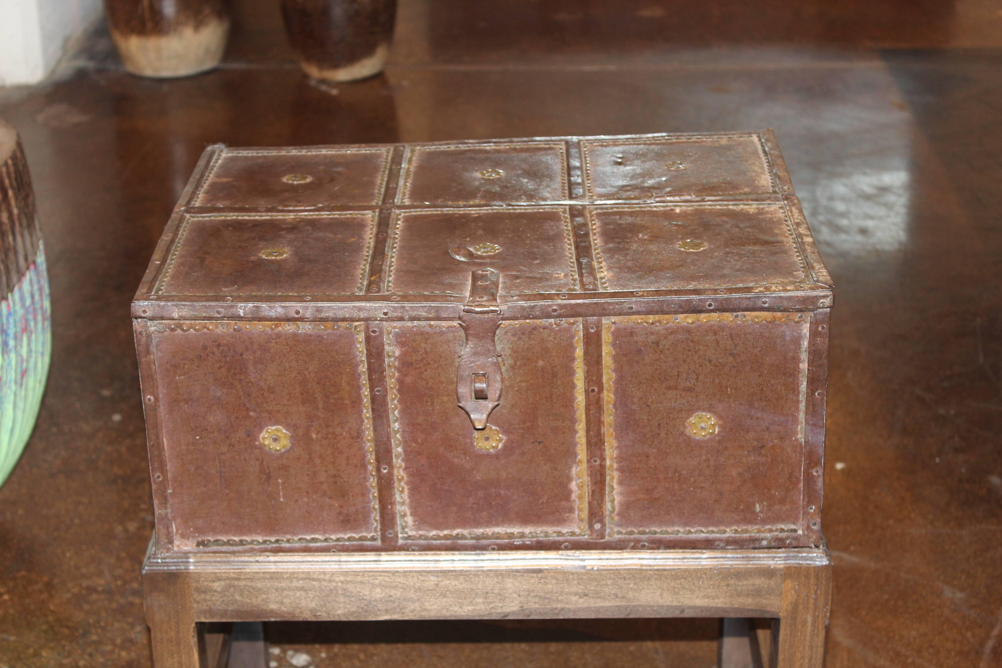 Antique Large Spanish Storage Box on Stand. Indian rosewood,
circa 1900.