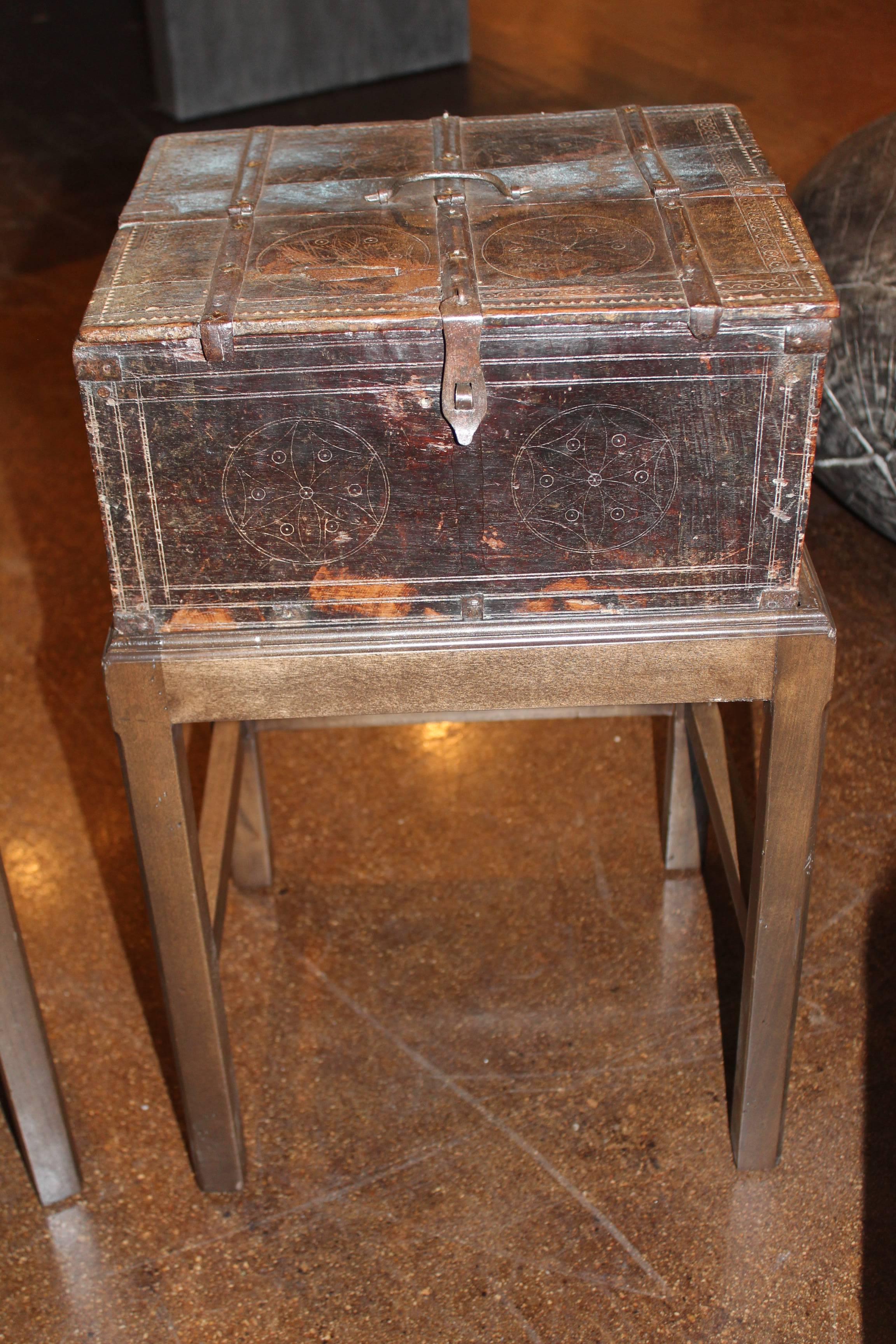 Antique Spanish Storage Box on Stand In Excellent Condition In Dallas, TX