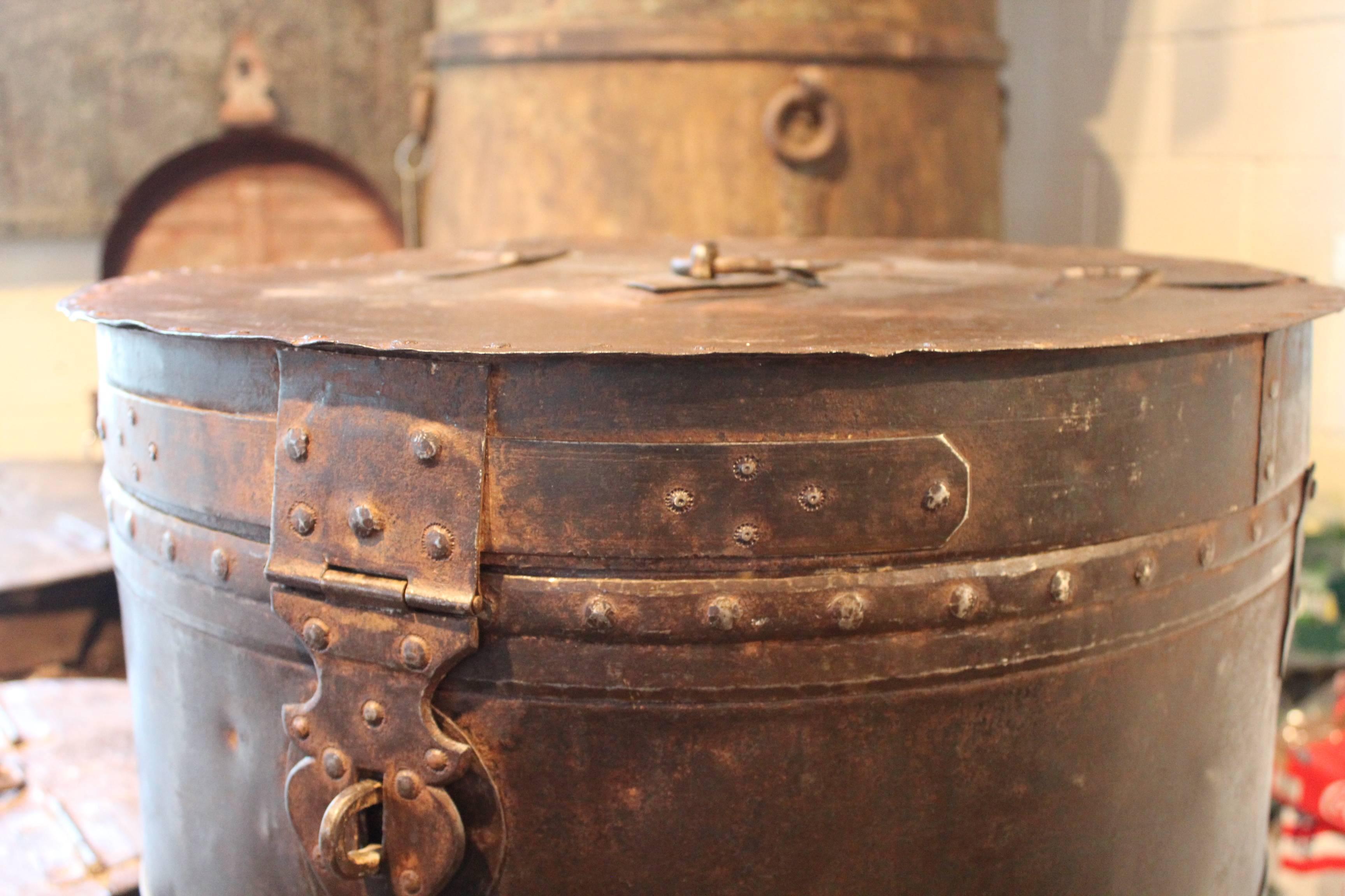 French Antique Anglo Colonial Metal Storage Bin