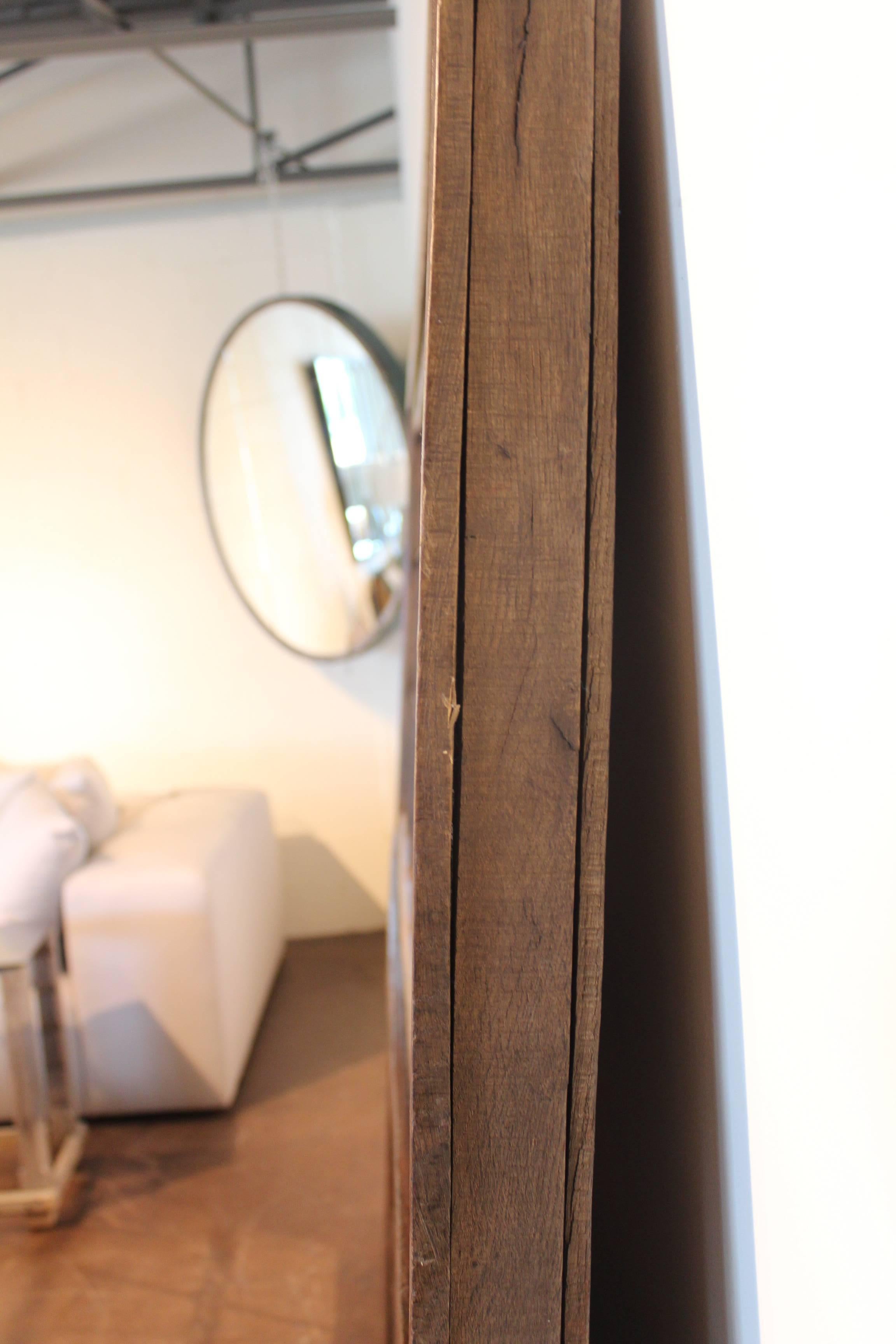 Patinated Antique Polished Oak Belgian Window Frame as Mirror