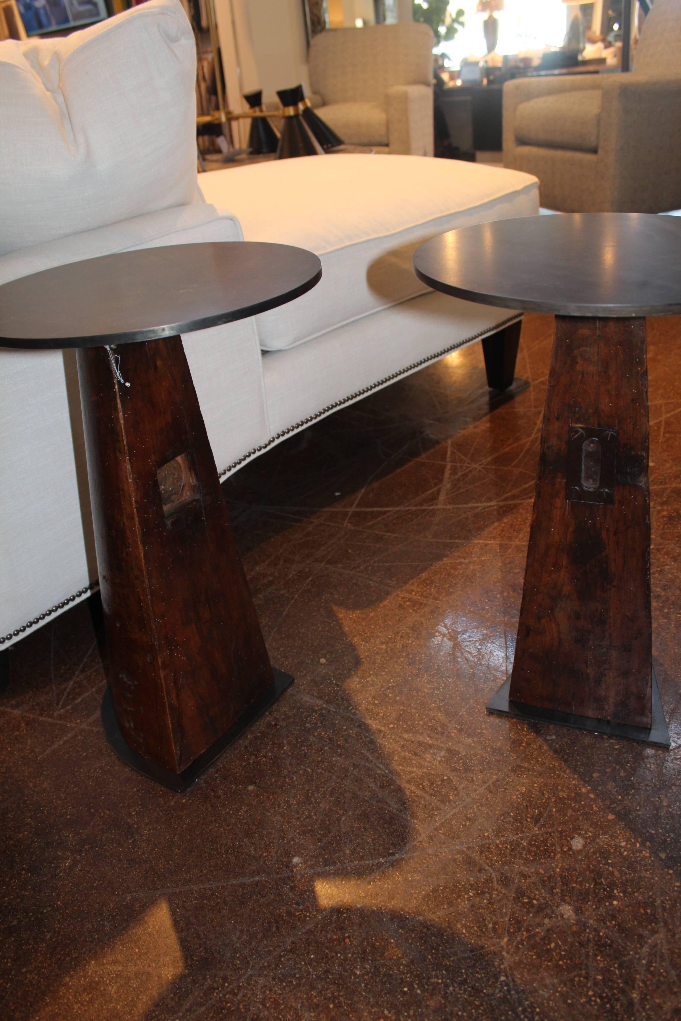 Steel Vintage French Mahogany Maritime Element as End Table