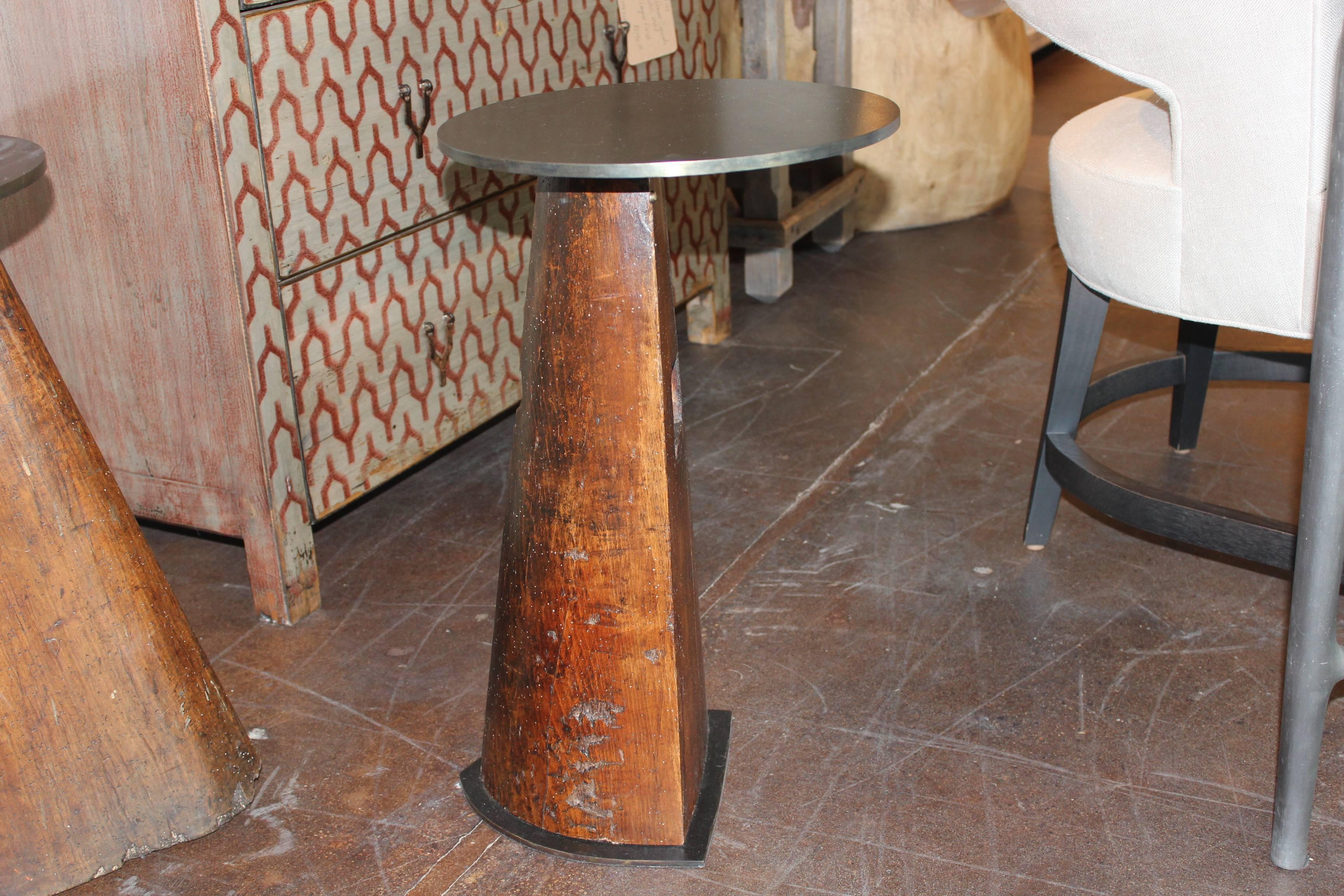 Vintage French mahogany maritime element as end table.
 