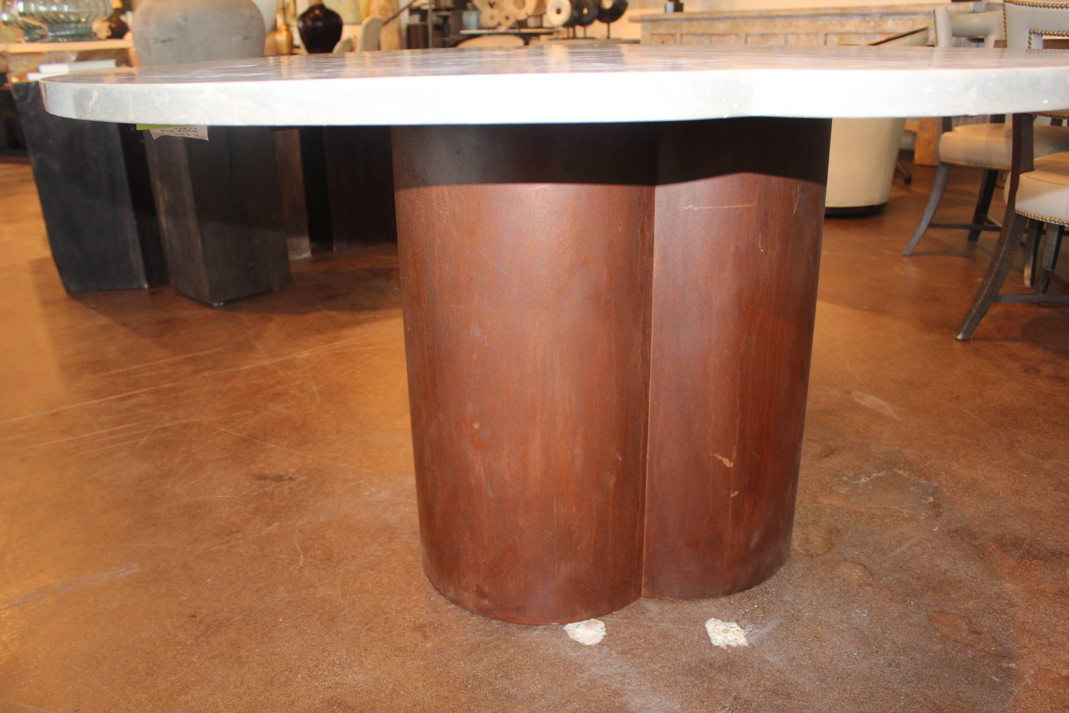 Modern Clover Shaped Italian Dining Table Base with Honed Lagos Azul Limestone Top