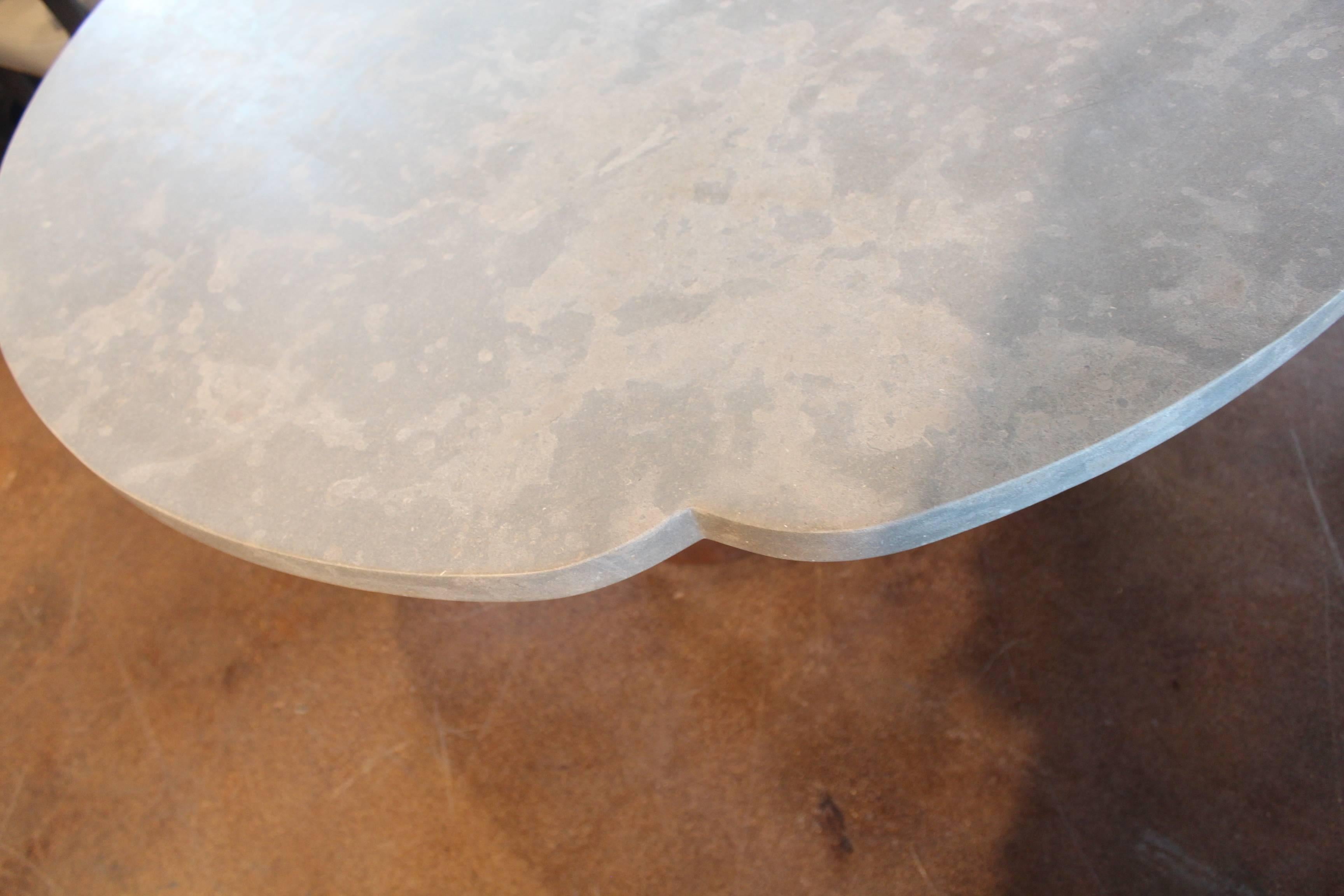 Clover Shaped Italian Dining Table Base with Honed Lagos Azul Limestone Top In Excellent Condition In Dallas, TX