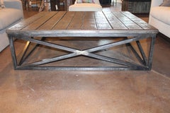 Vintage Brick Baking Pallet Coffee Table with Metal "X" Base