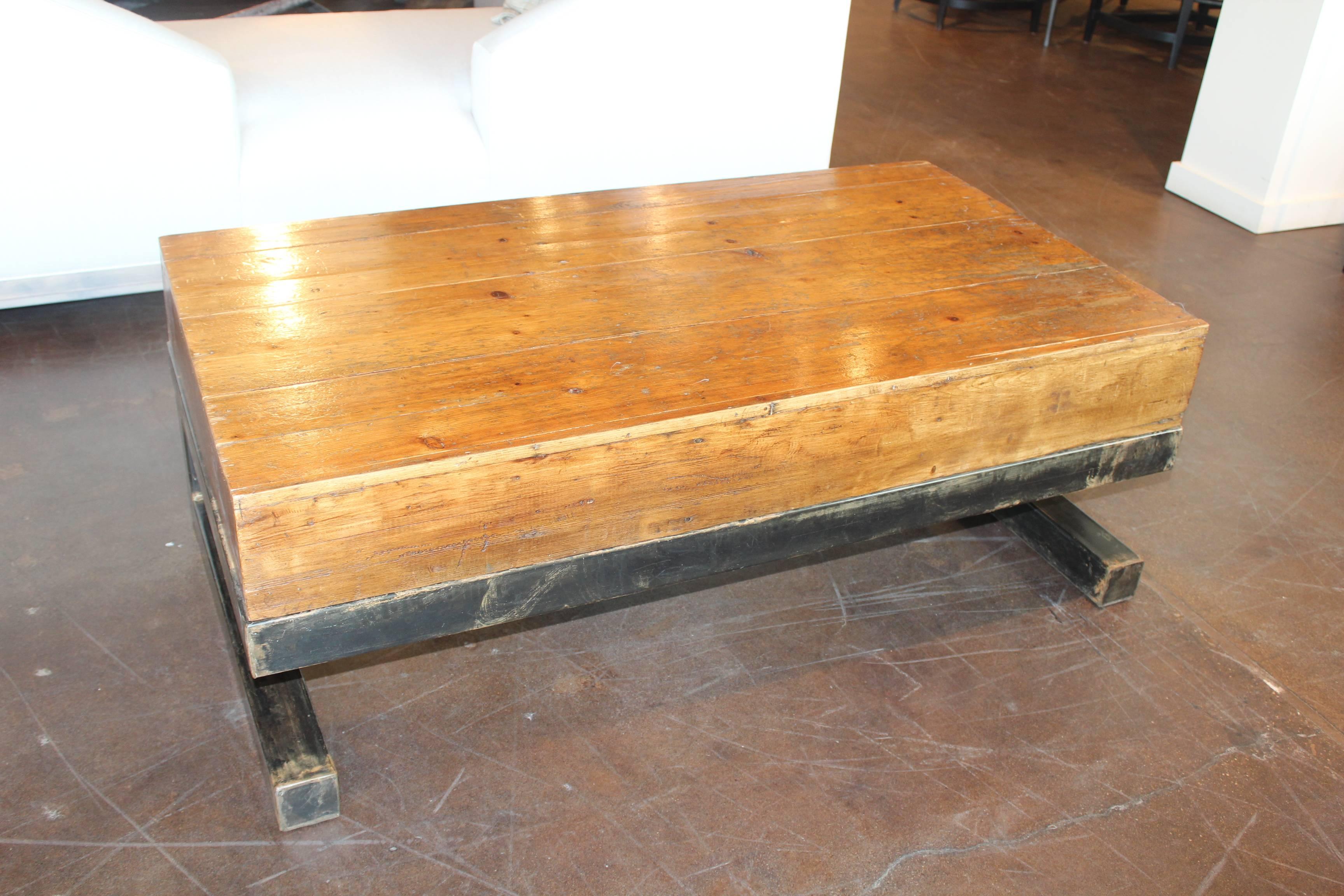 Modern Vintage French Pine Factory Work Platform as Coffee Table