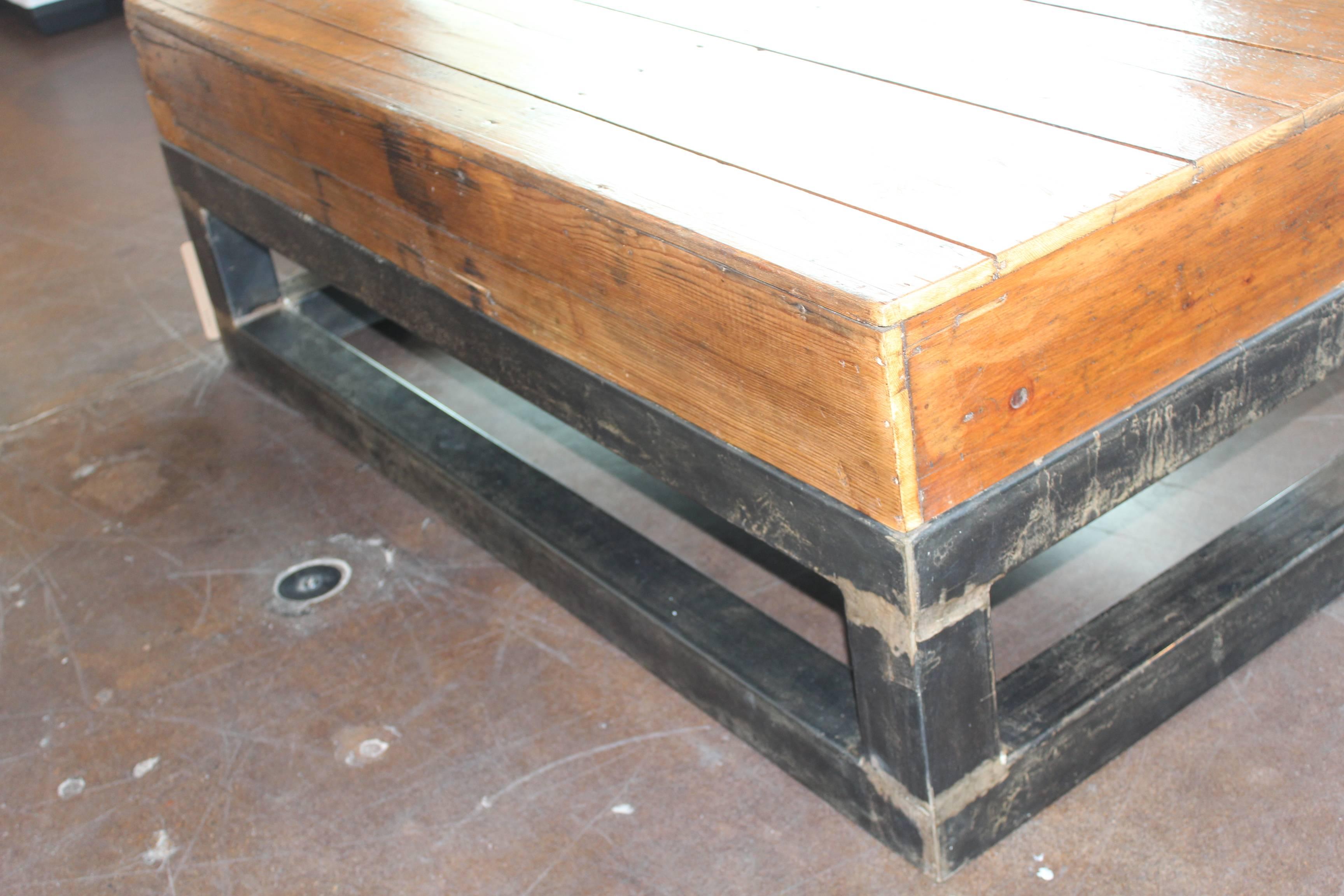 Vintage French Pine Factory Work Platform as Coffee Table In Excellent Condition In Dallas, TX