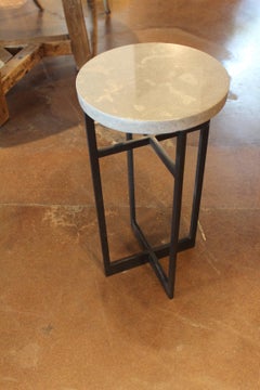 Hand Forged Steel Base Drinks Table with Lagos Azul Top