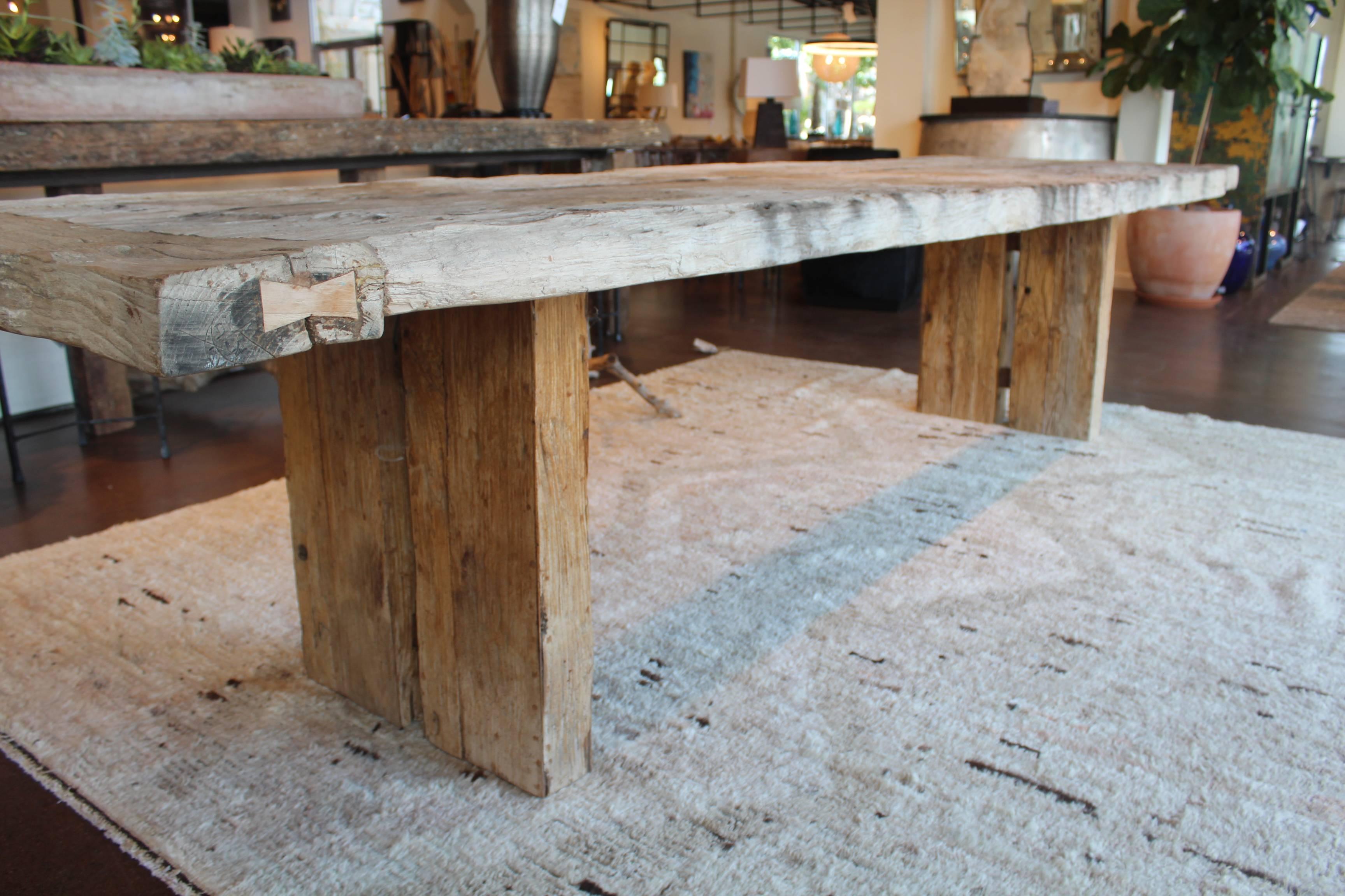French  Dining Table Made from Reclaimed BleachedTeak Elements