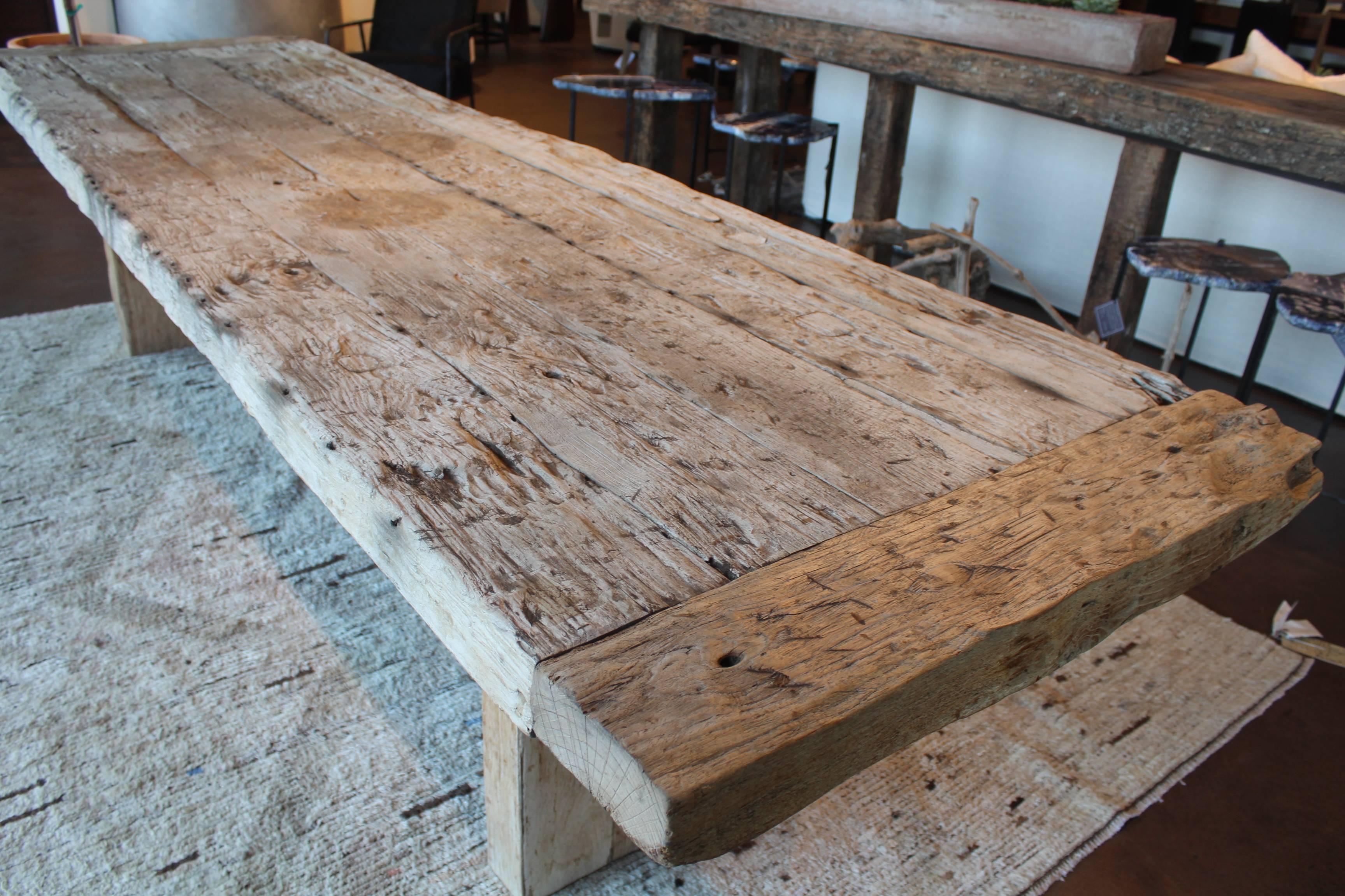  Dining Table Made from Reclaimed BleachedTeak Elements In Excellent Condition In Dallas, TX