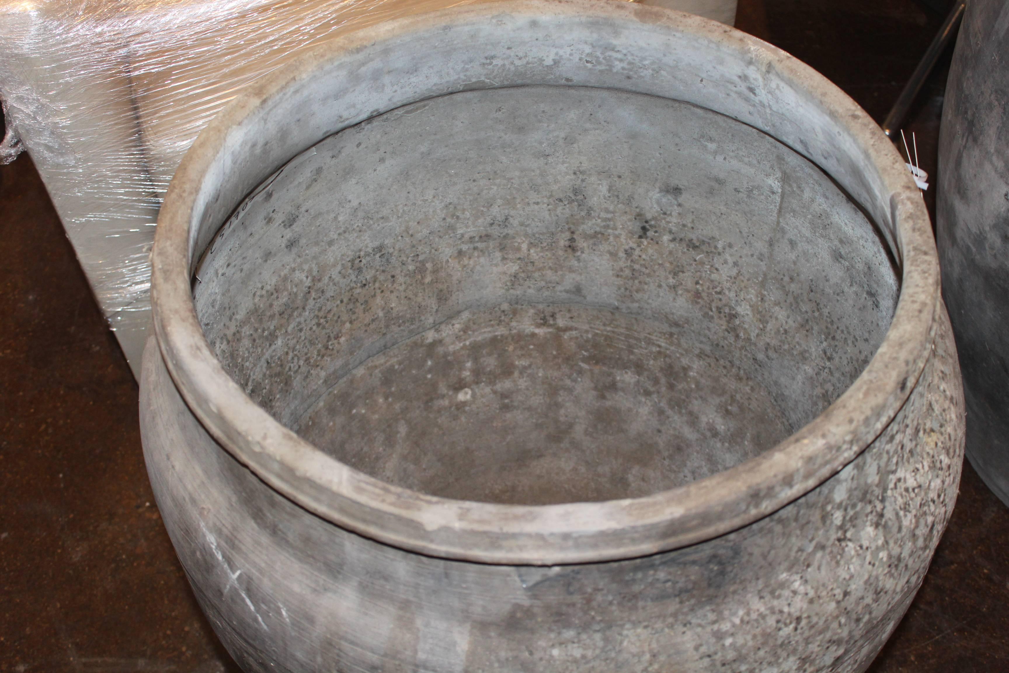 East Asian Vintage Gray Terracotta Large Pot