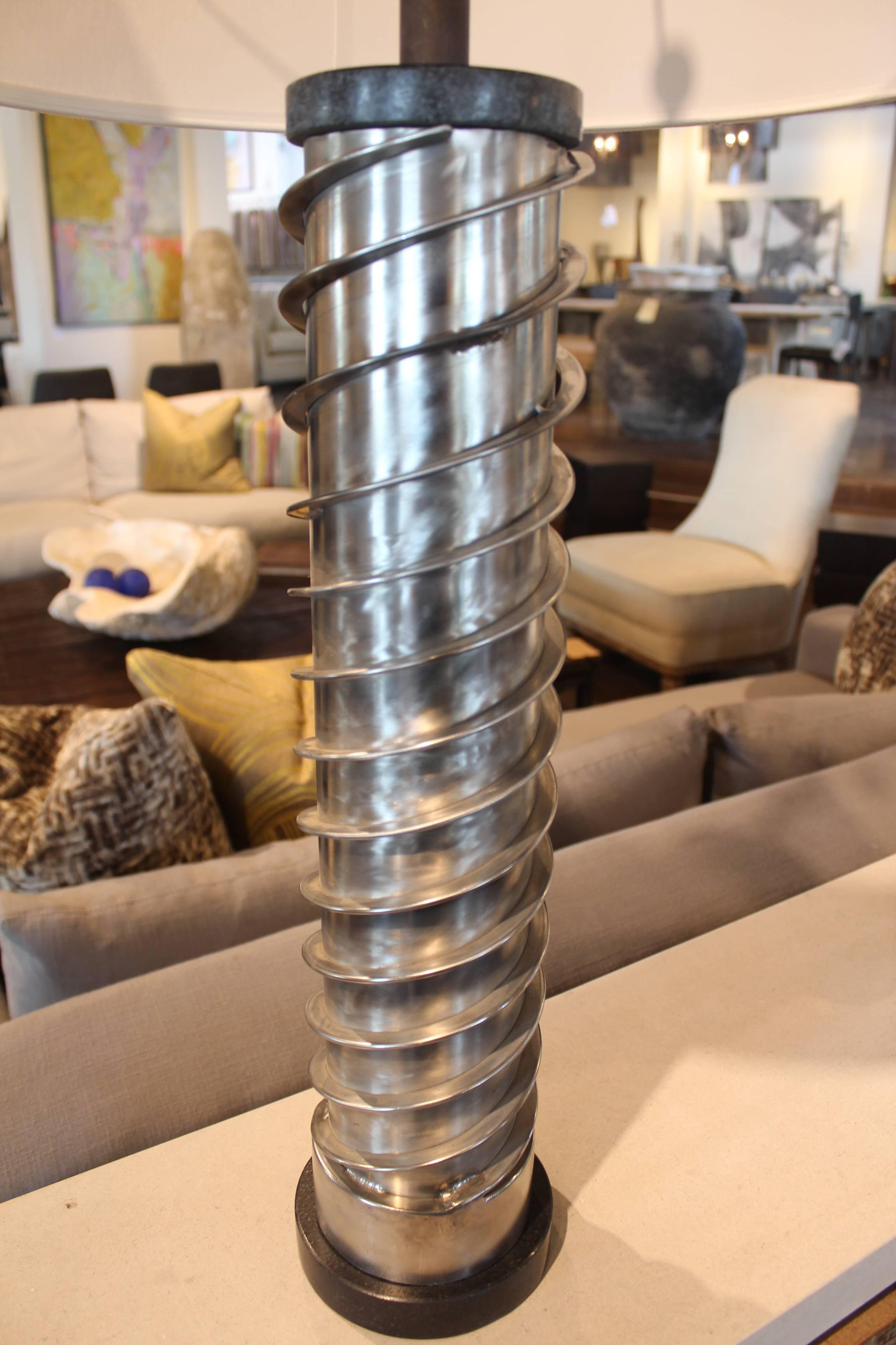 Vintage French stainless steel Industrial spiral as table lamp.