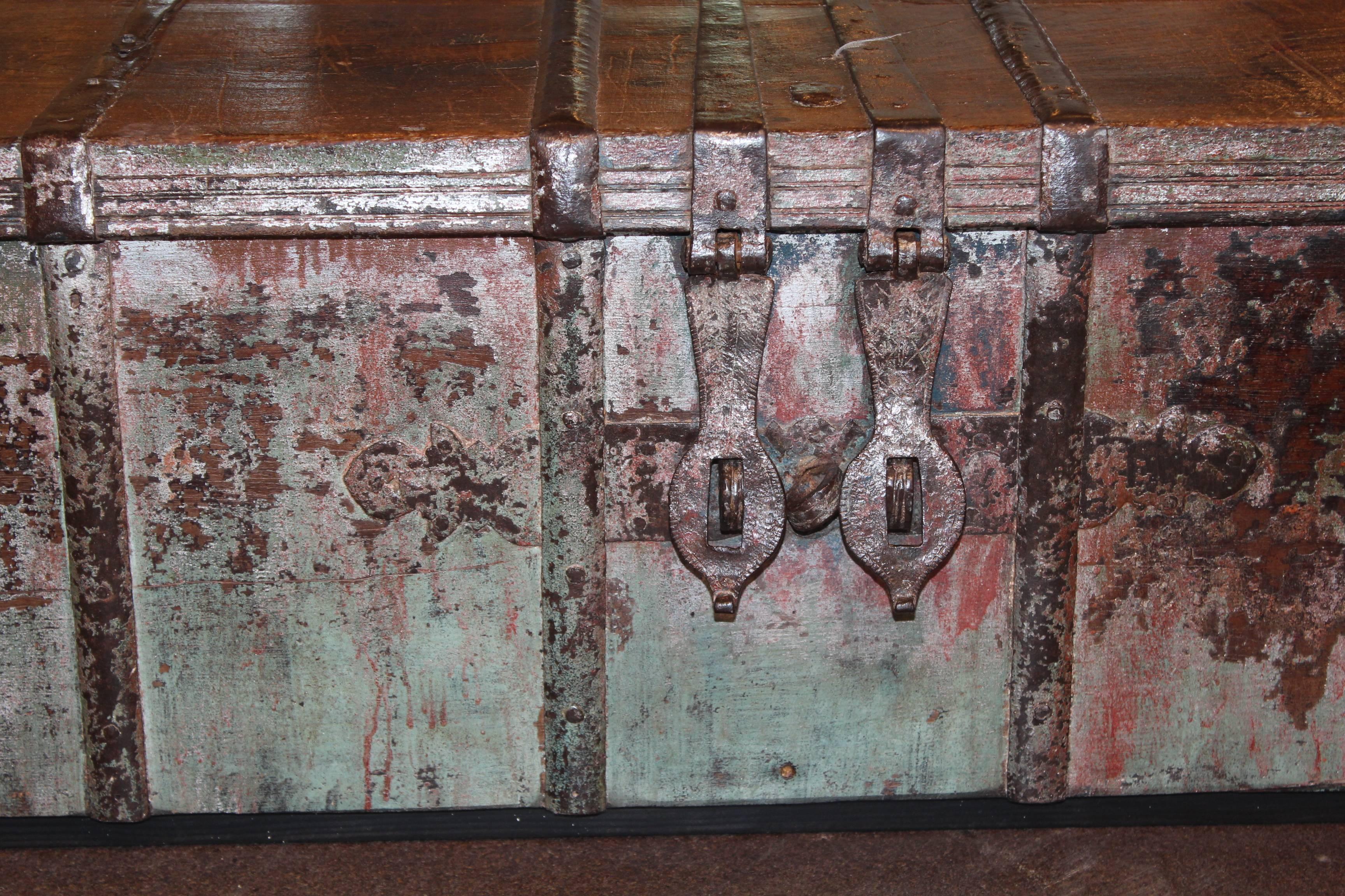 Antique British colonial trunk as coffee table.