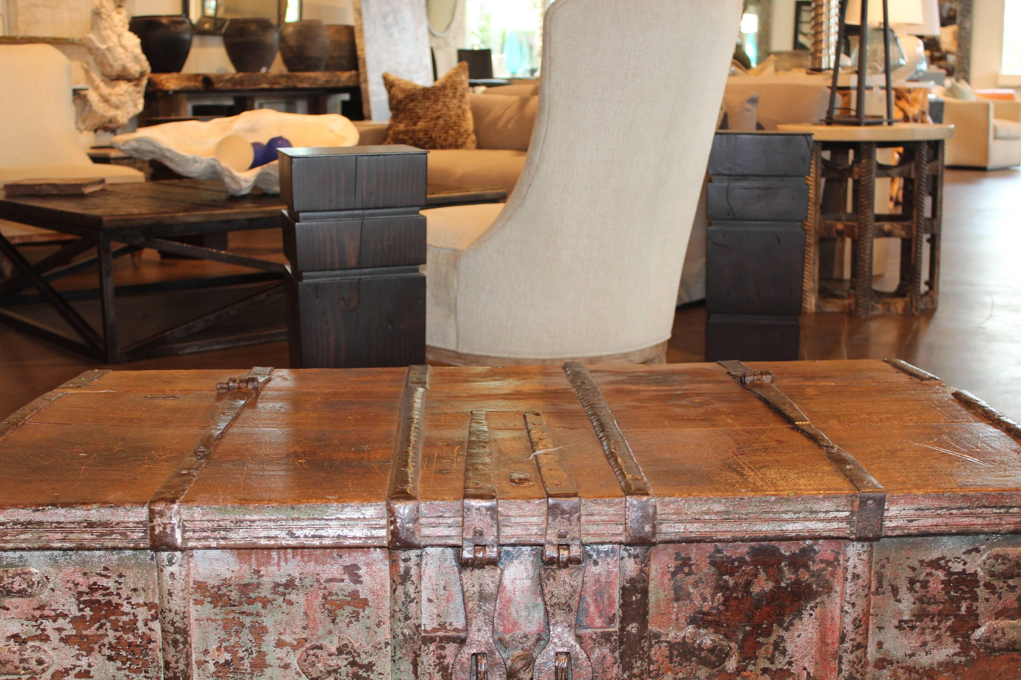 Indian Antique British Colonial Trunk as Coffee Table