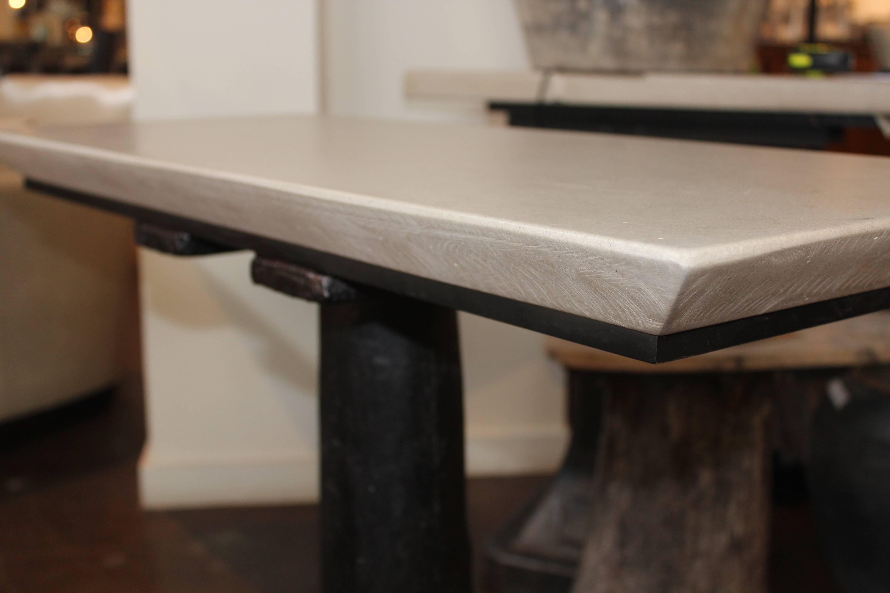 Vintage French Machine Base Tapered Edge Limestone Top In Excellent Condition In Dallas, TX