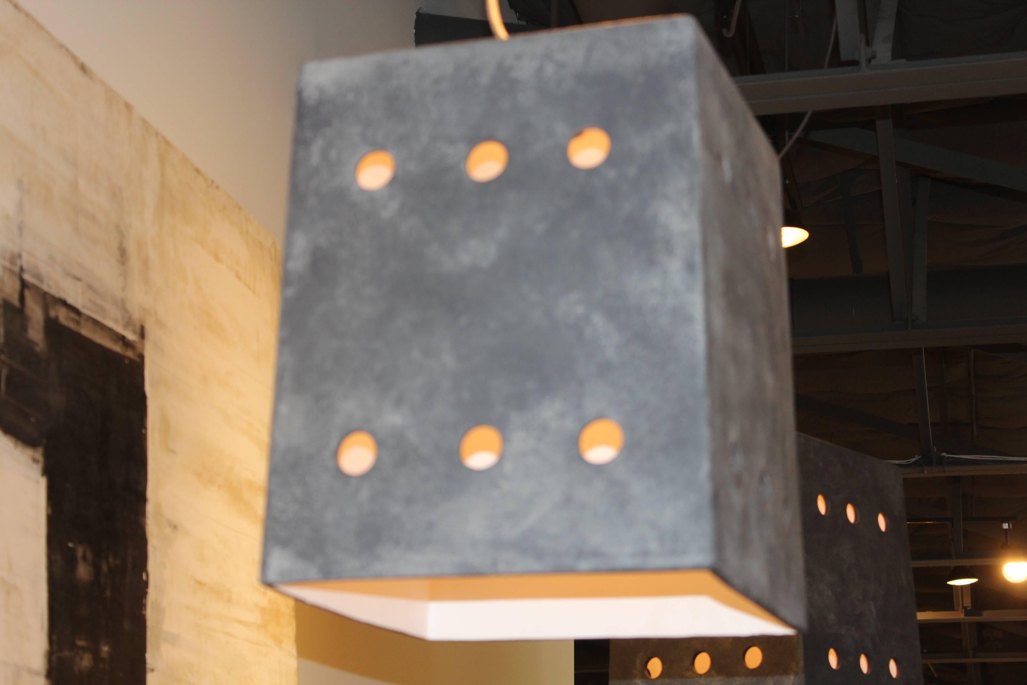  Square Porcelain Pendant with Circle Cut-Outs Designed by Brendan Bass In Excellent Condition In Dallas, TX