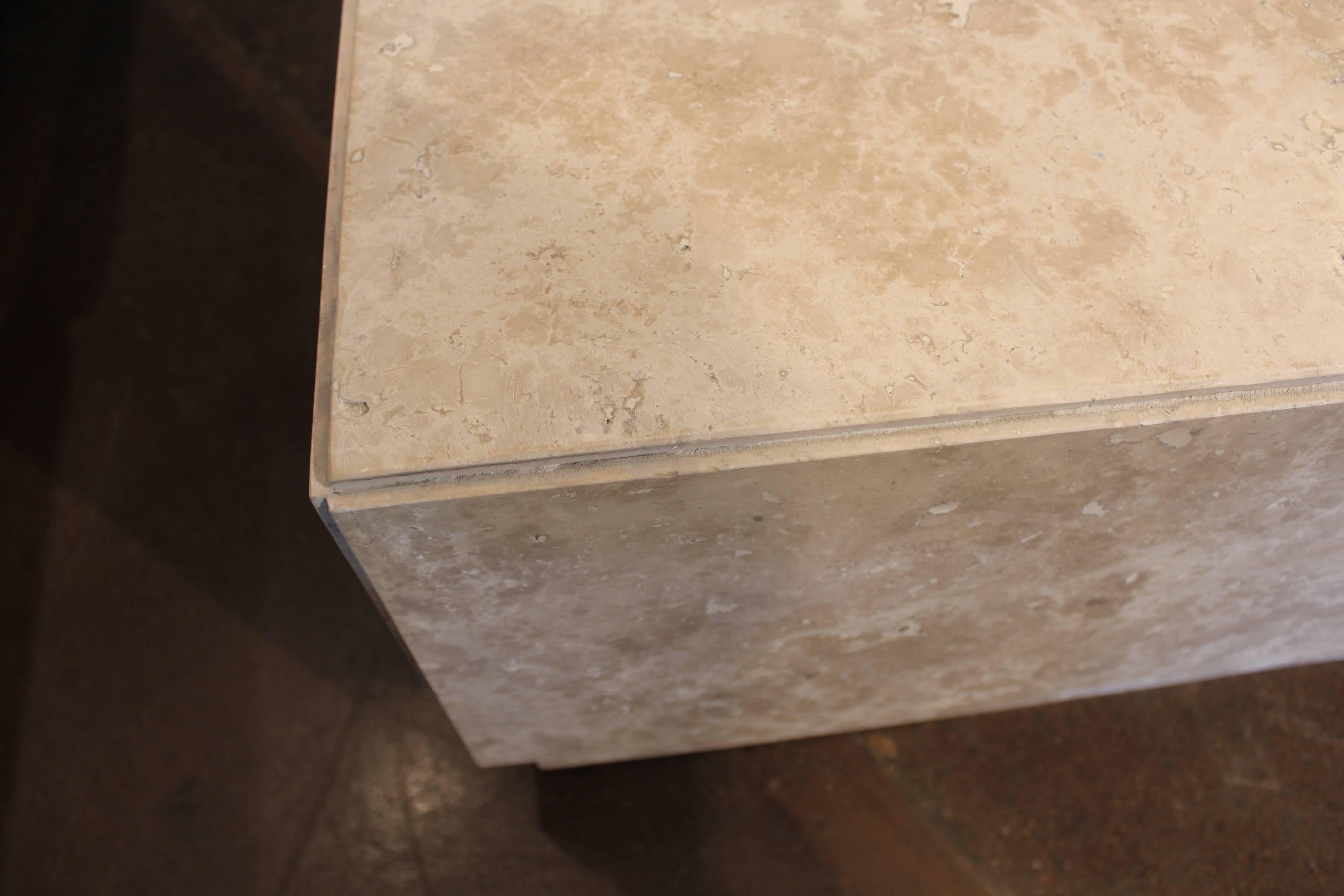 American Contemporary Coffee Table with Mitered Corners in Honed Travertine Marble
